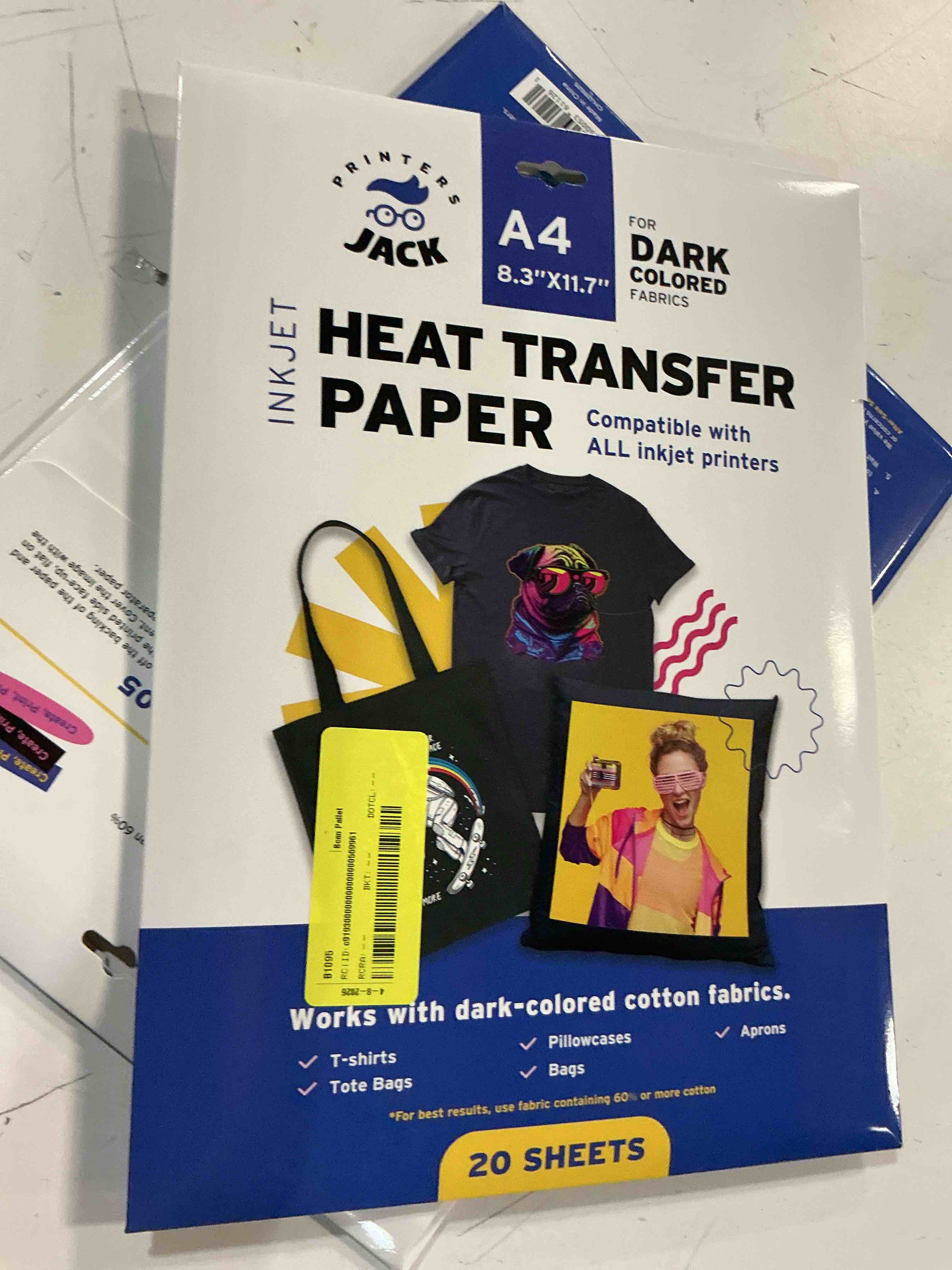 Condition photo showing Good Condition for printers jack heat transfer paper compatible with all inkjet printers, 8.3 inches, dark coloured, 1 layer, 20 sheets