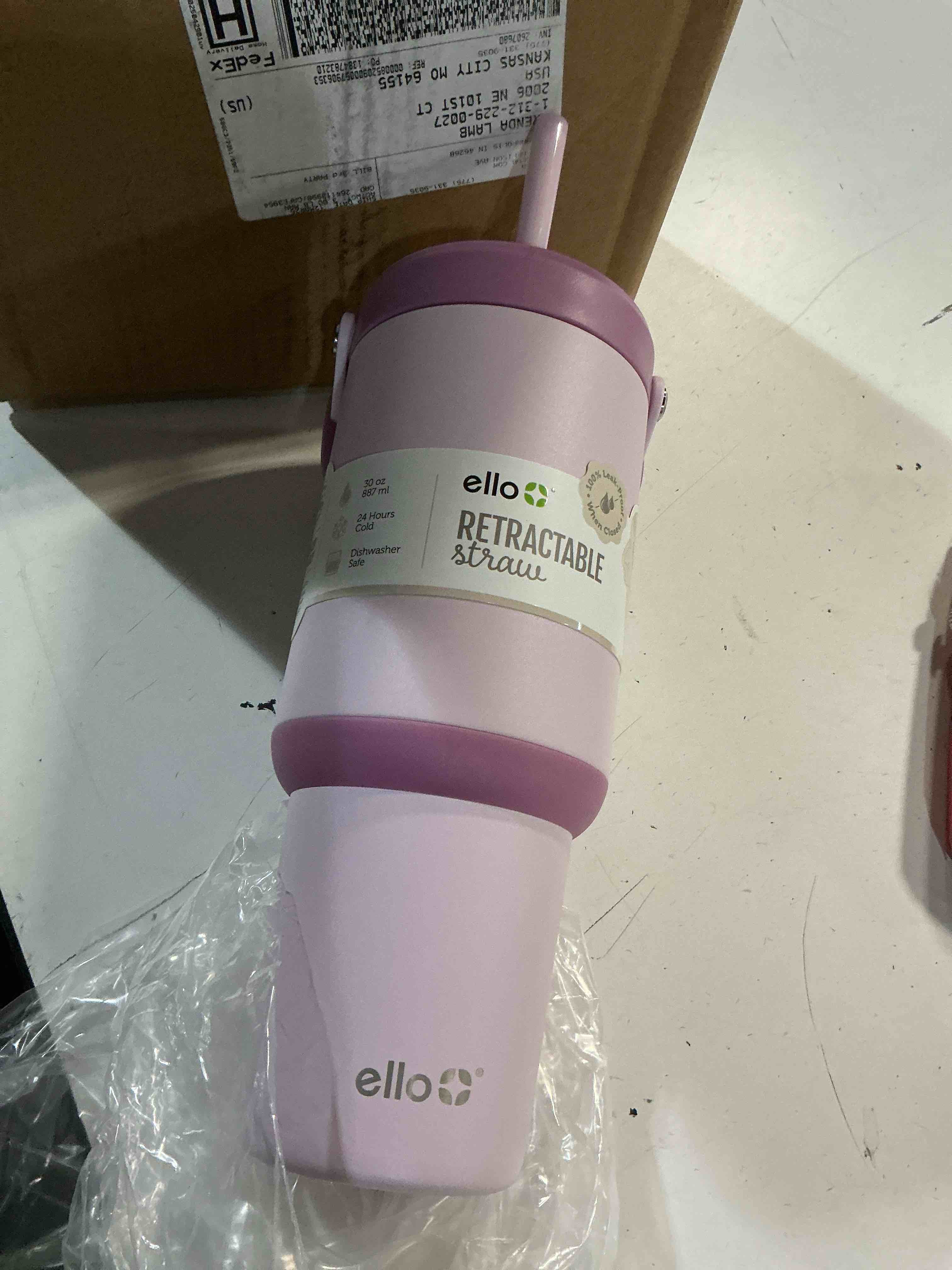 Condition photo showing Good Condition for ello oasis 40 oz tumbler with handle & retracting straw | reusable insulated stainless steel cup 100% leakproof, gifts for teens women men | keeps cold for 20 hours, cup holder friendly, sunrise glow