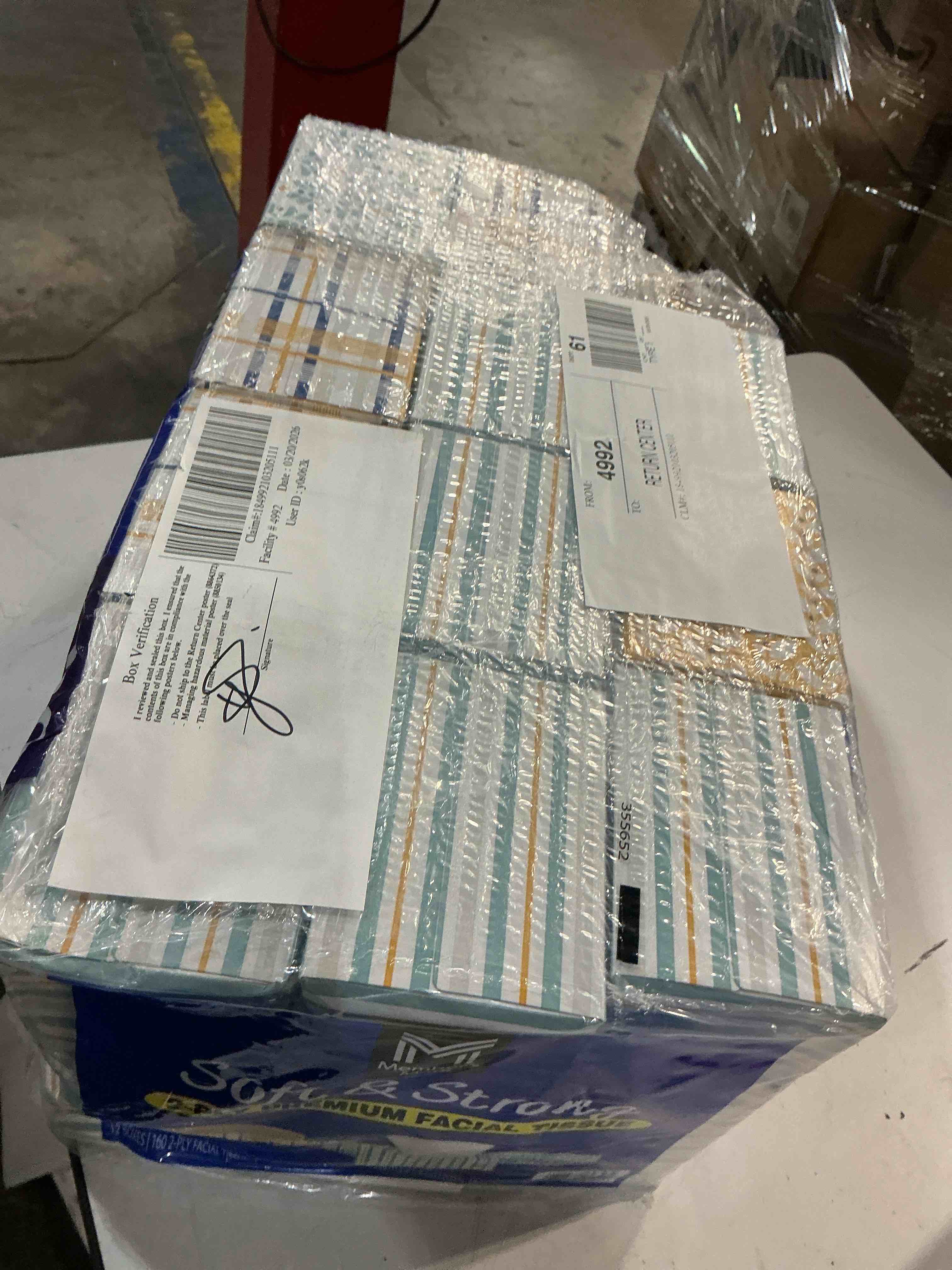 Condition photo showing As Is for member's mark member's mark soft & strong facial tissues, 12 flat boxes, 160 2-ply tissues per box