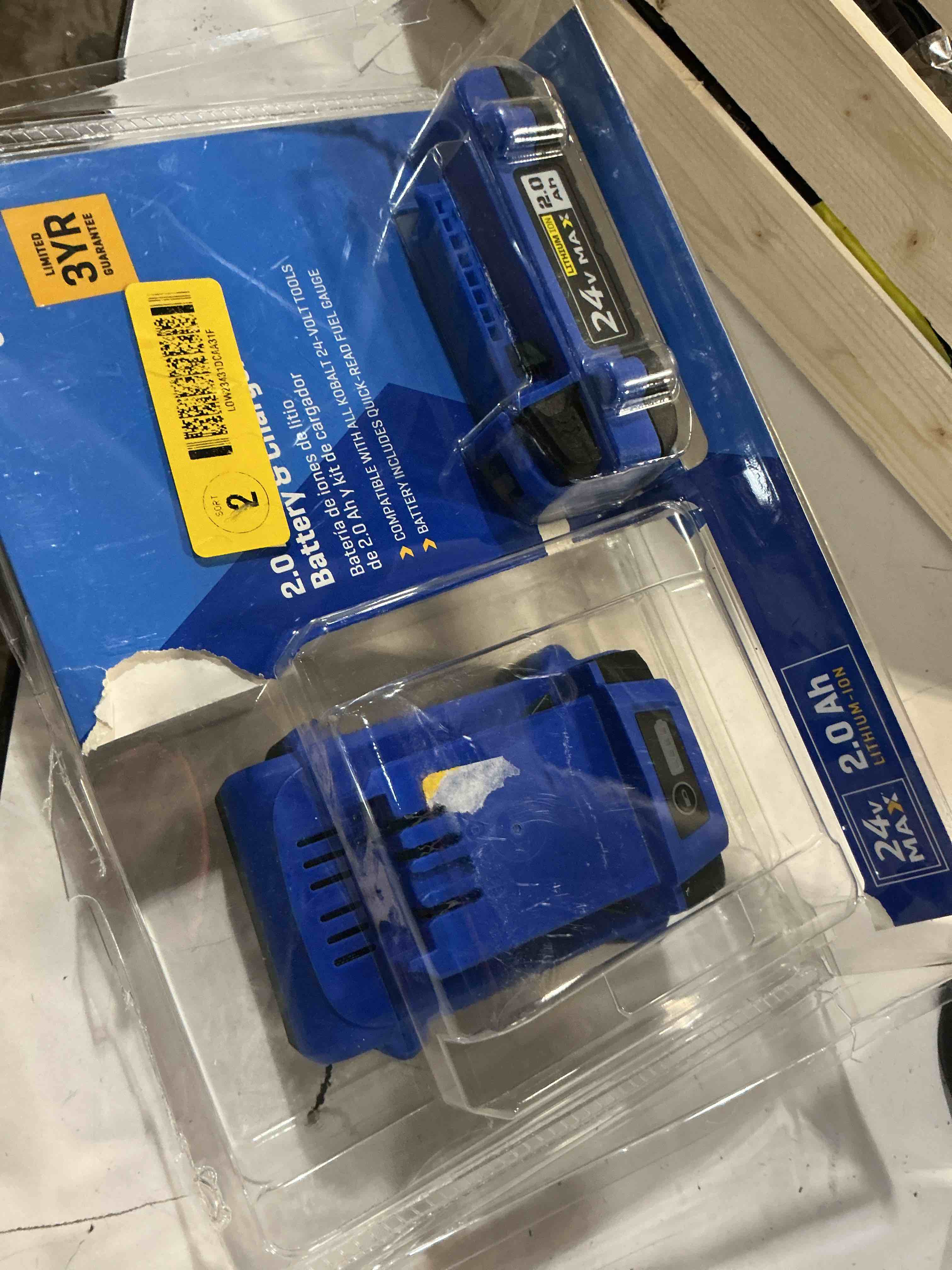 Condition photo showing As Is for upgraded 2-pack 6.5ah replacement for kobalt 24v max battery kb624-03 kb524-03 kb424-03 kb224-03 kb124-03 1051230 0673802, compatible with kobalt 24volt lithium ion cordless power tools battery