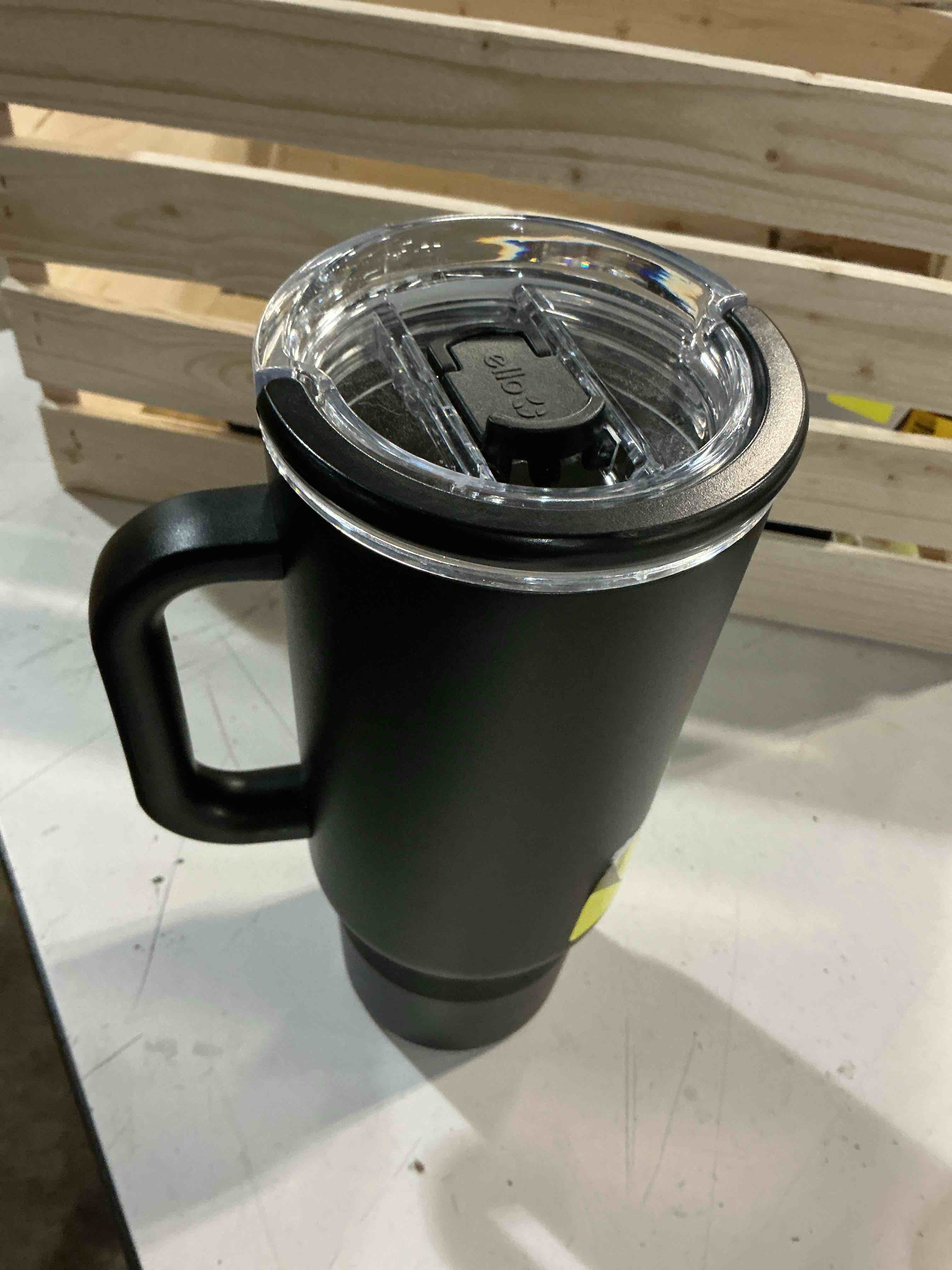 Condition photo showing As Is for hydrojug coffee traveler 20 oz - leak-resistant, ceramic-lined insulated travel coffee mug for hot or cold drinks with flip lid & handle, dishwasher safe coffee tumbler, black