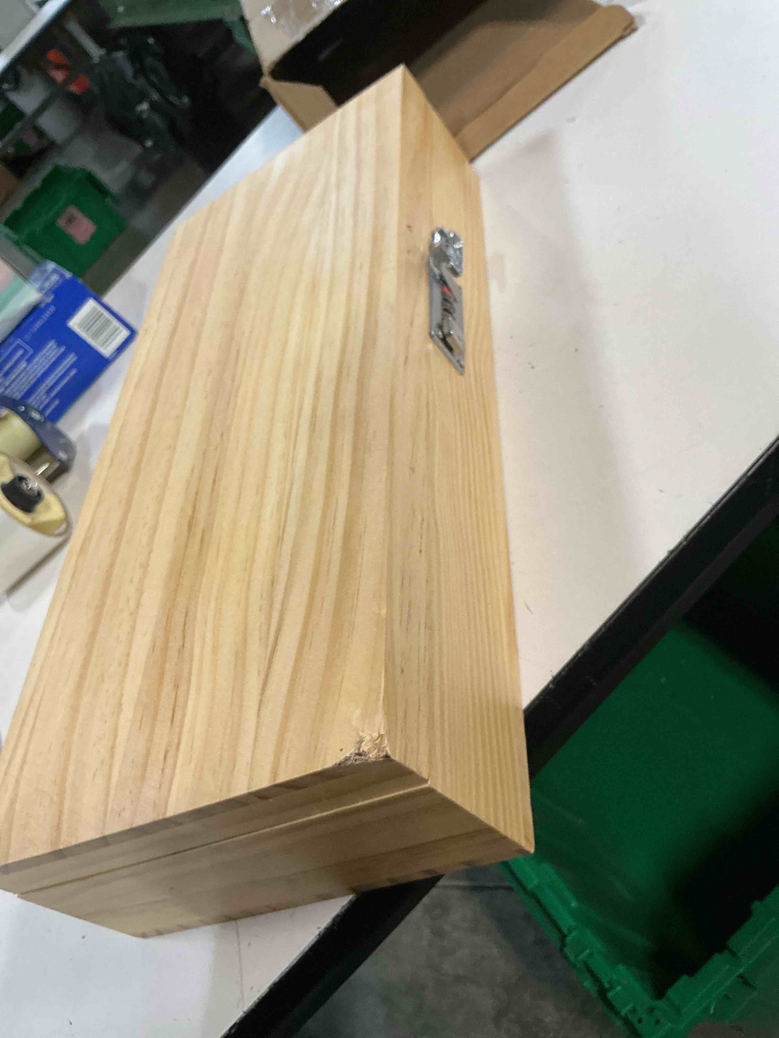 Condition photo showing As Is for knife lock box kitchen - knife storage box, upgraded lockable large knives holder & organizer quick and safe culinary tools storage wood 17.13" l × 7.48" w × 3.15" h
