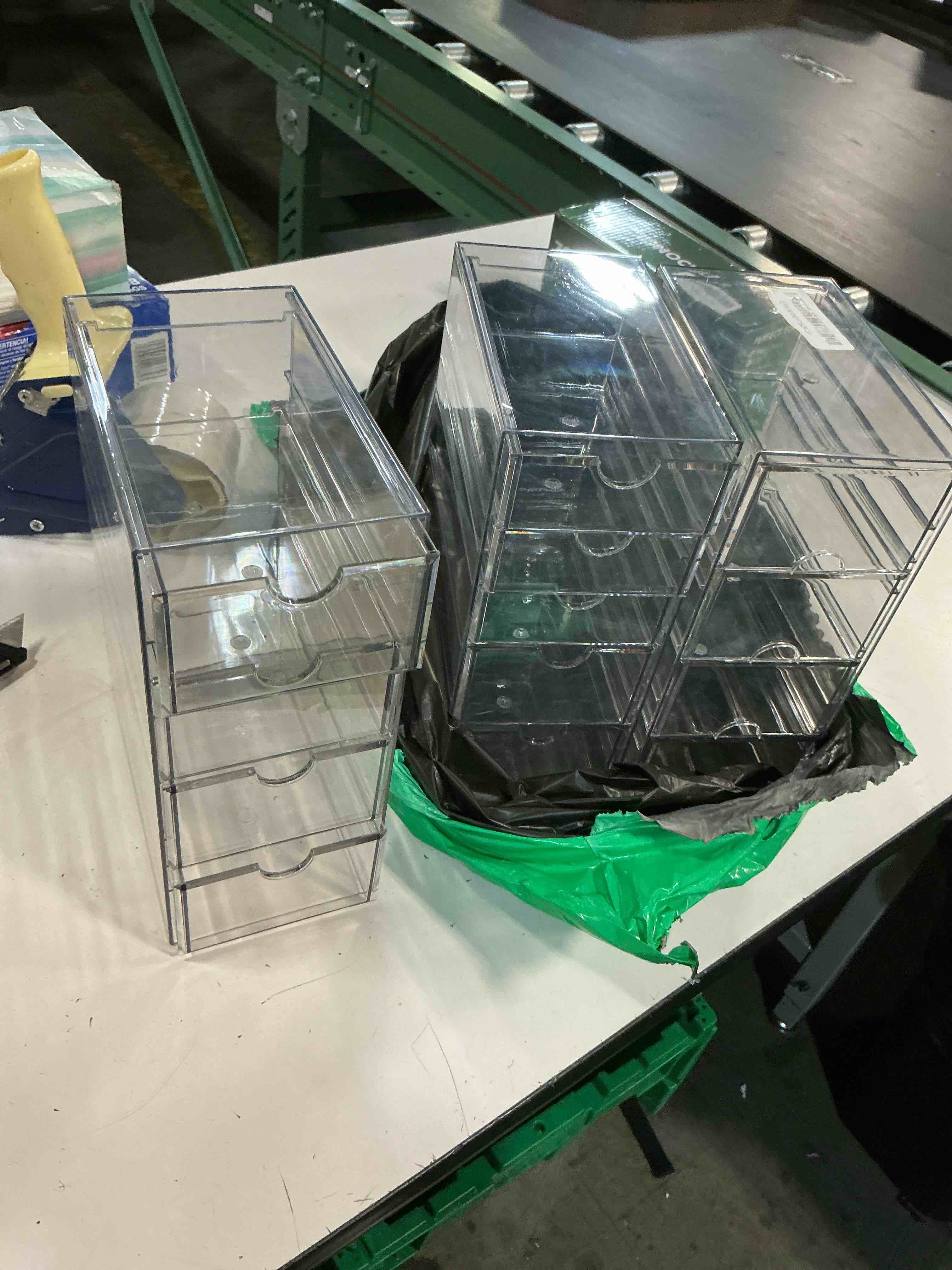 Condition photo showing Good Condition for acrylic makeup organizer with 13 drawers, bathroom counter organizer, acrylic organizers, desk organizer, office supplies, storage drawers for cosmetic, pencil, coffee, etc 3 pack