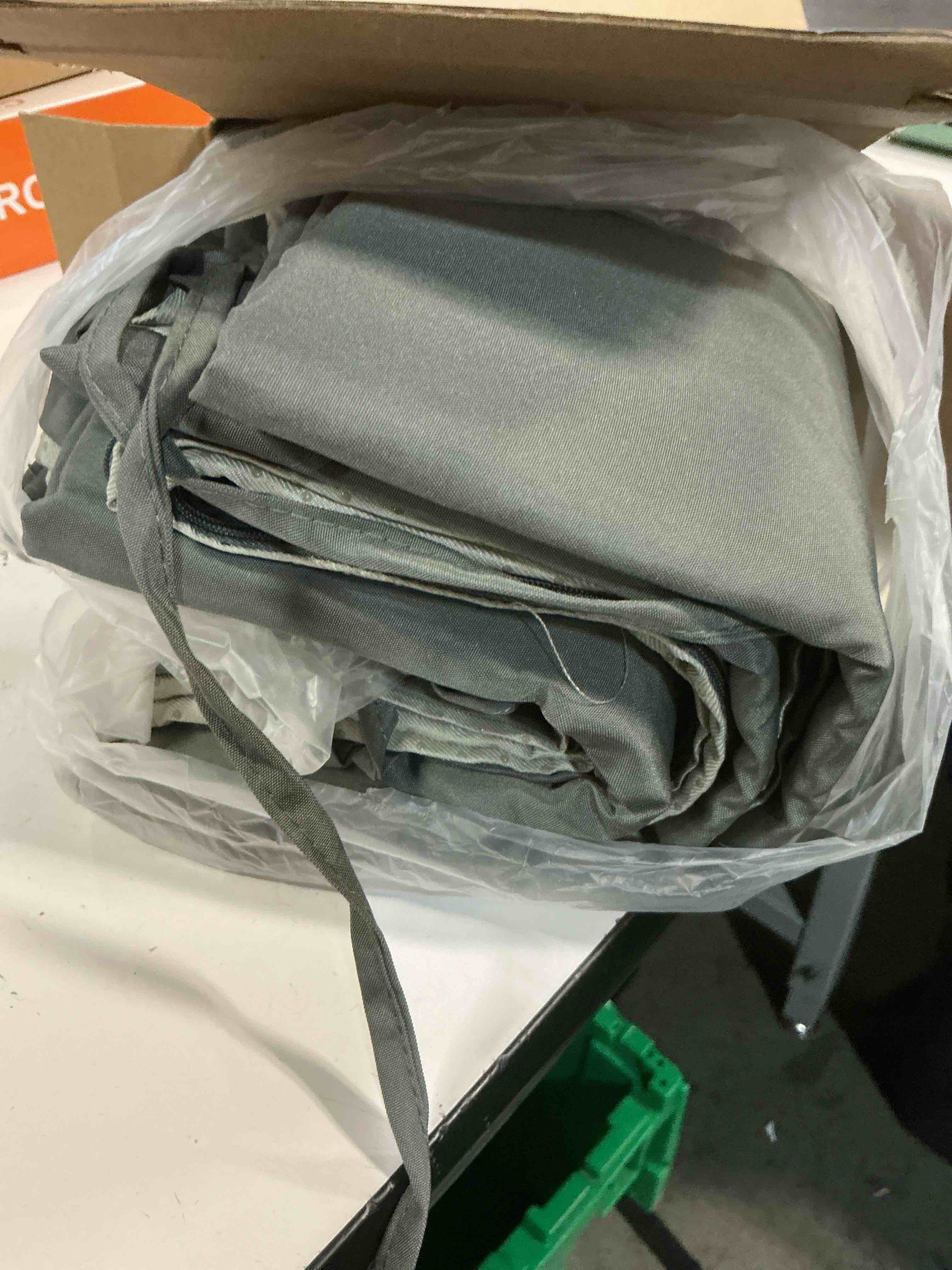 Condition photo showing As Is for grey tudomro 4 pcs outdoor high back chair cushion covers (not includes cushion) waterproof patio replacement rocking chair slipcover seat pad cover with tie for furniture (dark gray,44'' x 21'') 44'' x 21'' dark gray 4