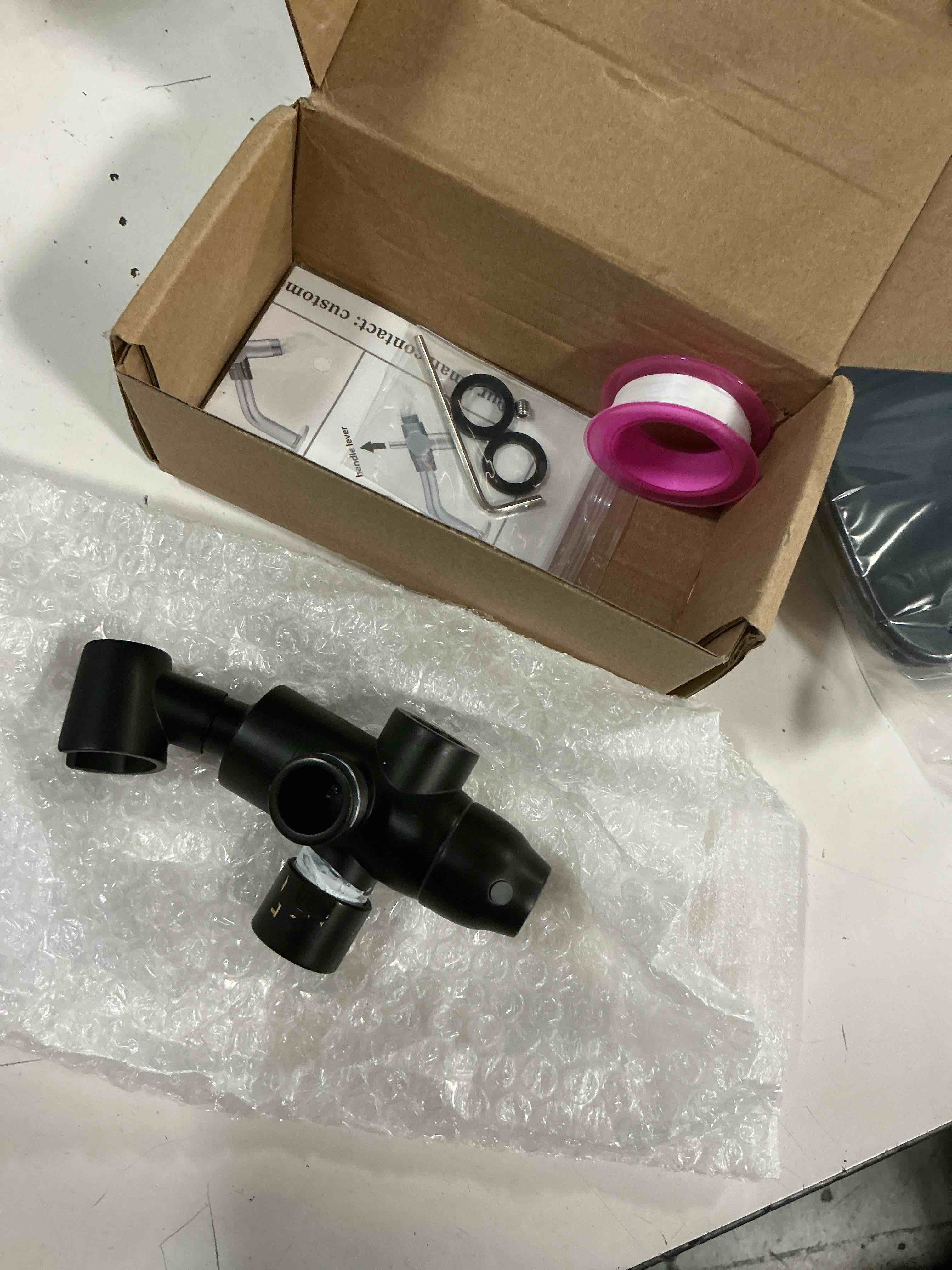 Condition photo showing As Is for shower arm diverter with handshower mount, g1/2 brass 3 way shower diverter valve bathroom universal shower system replacement for handheld shower and fixed shower head(matte black)