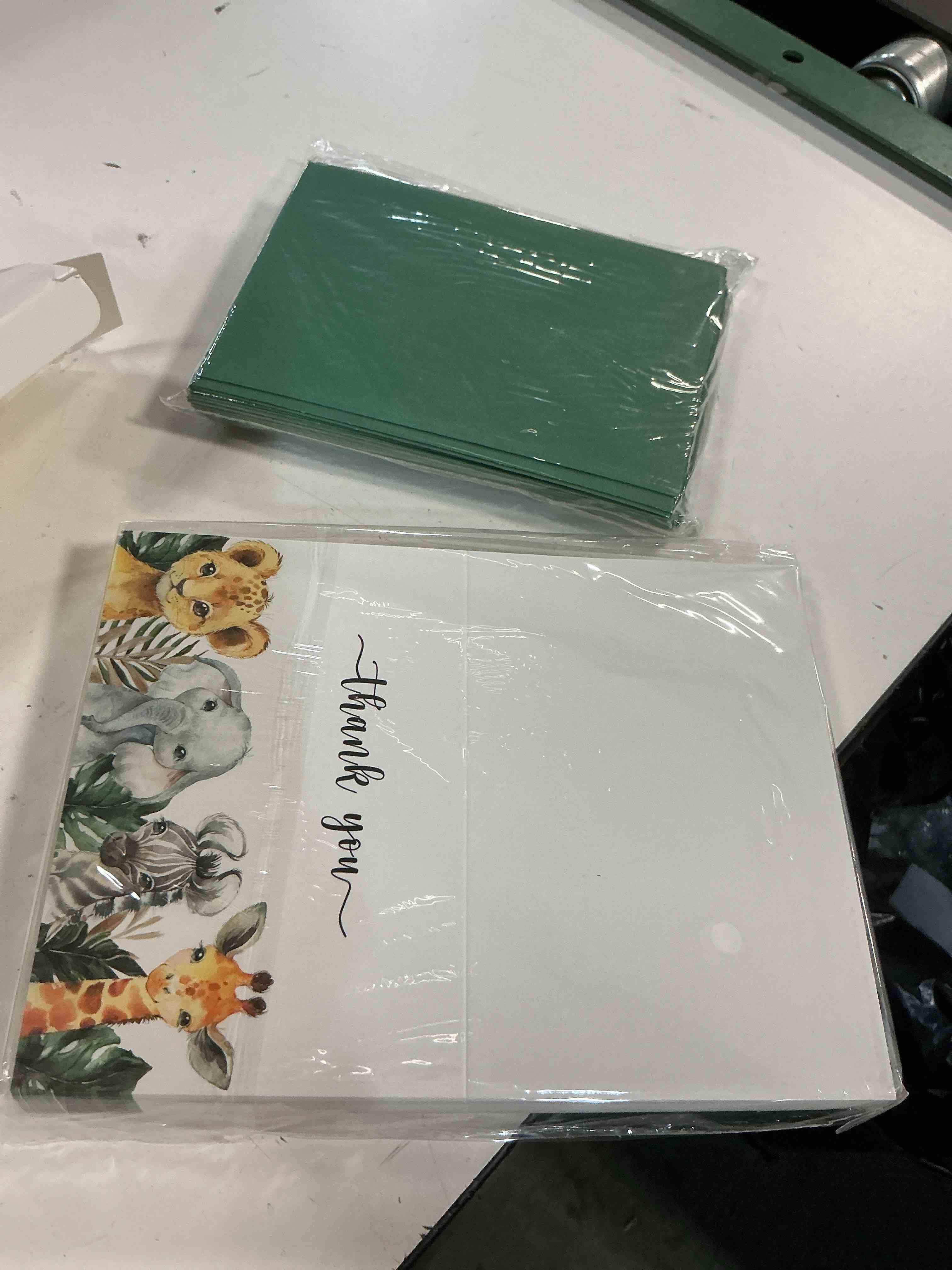 Condition photo showing New/Like New for safari jungle thank you cards with envelopes, 50 jungle animals folded baby shower thank you note, 4 x 6 wild one notecards, perfect for baby shower & kids birthday