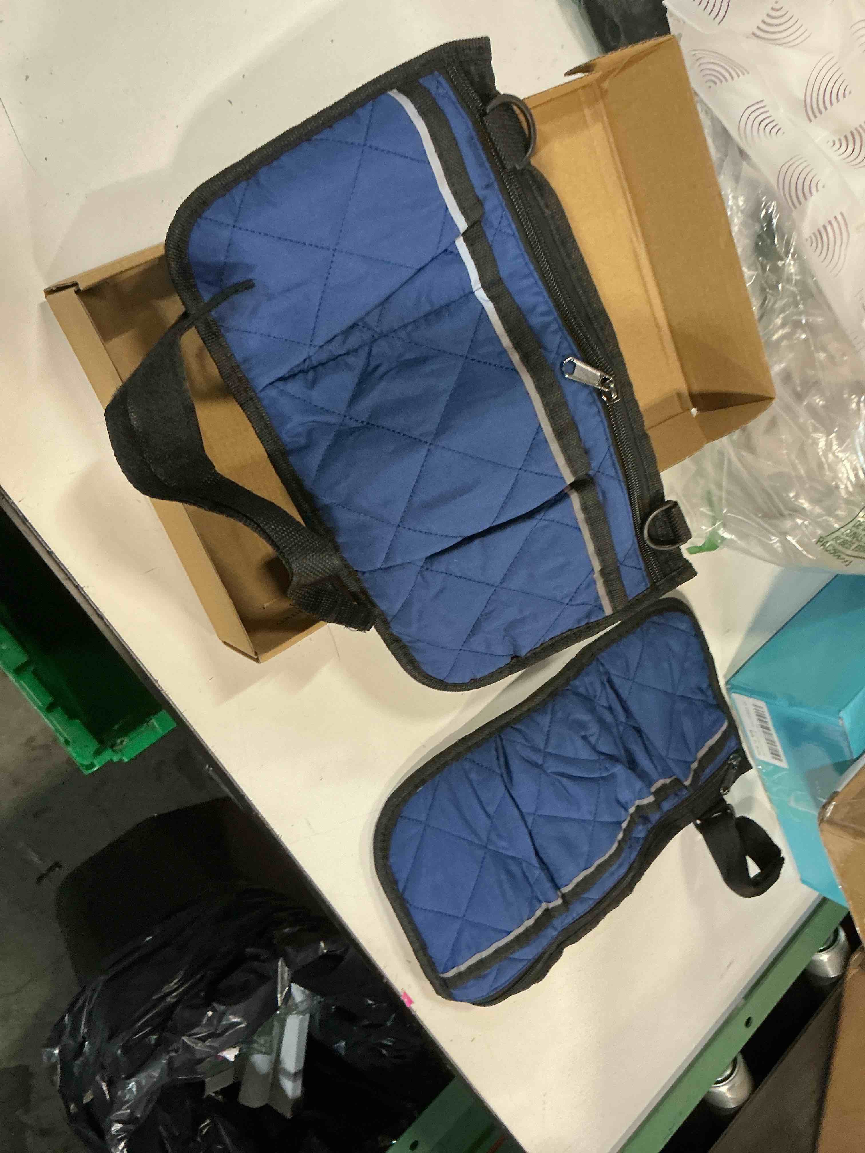 Condition photo showing New/Like New for 12.8"x7" beach chair armrest bag [2-pack] - waterproof polyester adjustable straps reflective strip beach chair organizer use for camping & stadium & patio chairs [dark blue] dark blue 2