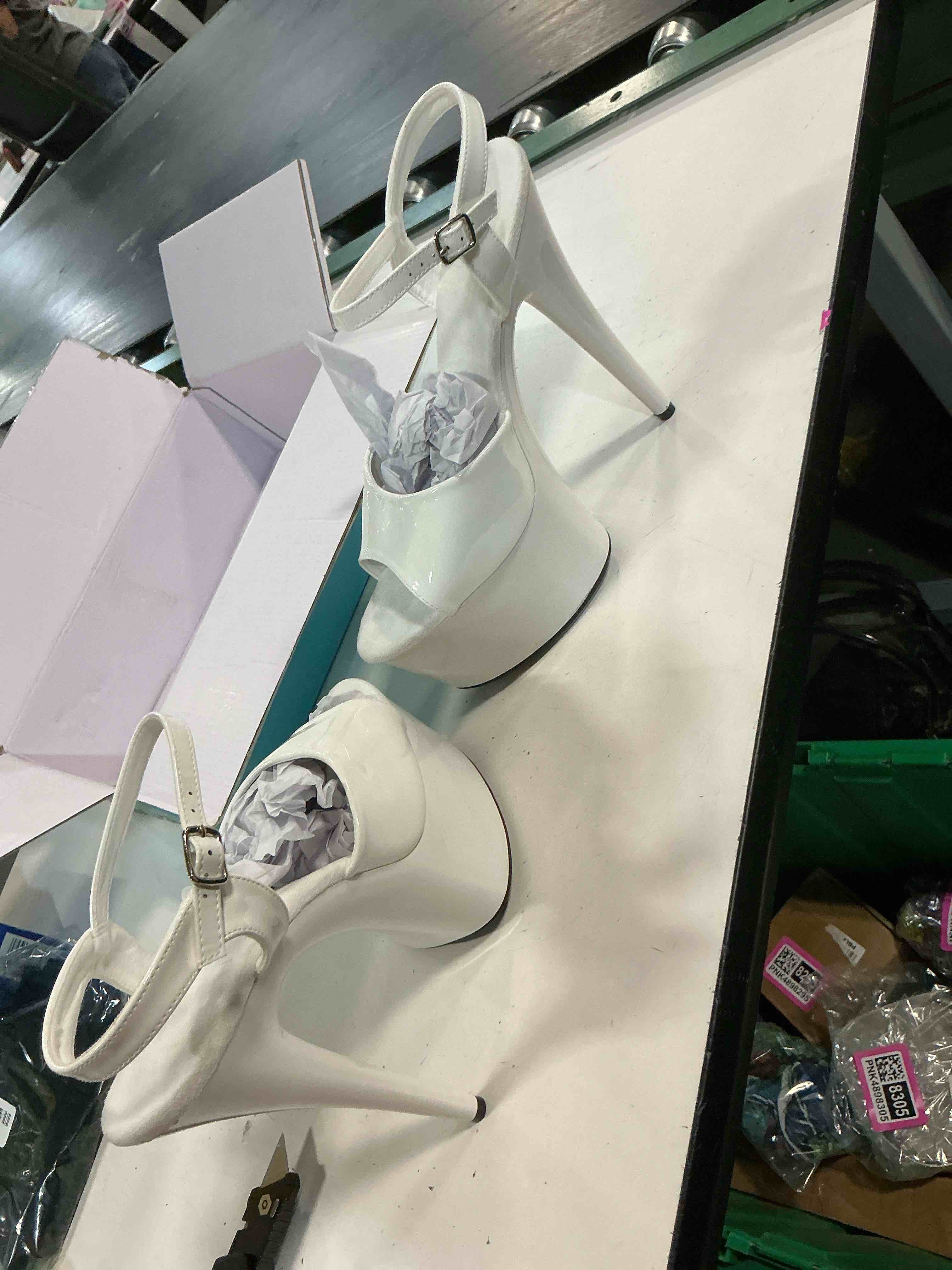 Condition photo showing New/Like New for wuxin h&p women's 7 in platform sandal heels with ankle-strap - sexy pole dance high heel shoes for exotic dancers - 17 cm stiletto 12 white