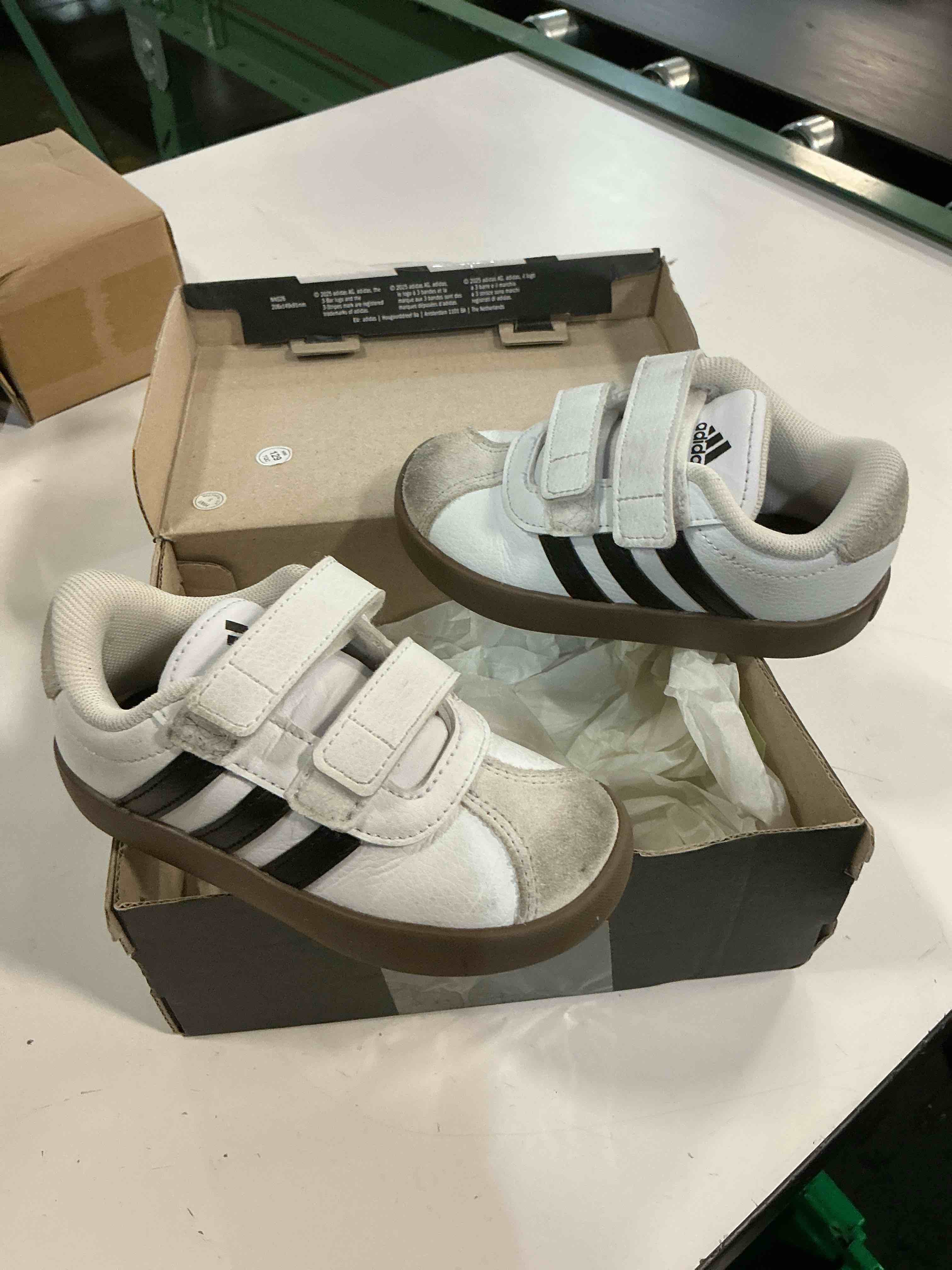 Condition photo showing As Is for adidas baby vl court 3.0 hook & loop shoe 7 toddler white/black/grey