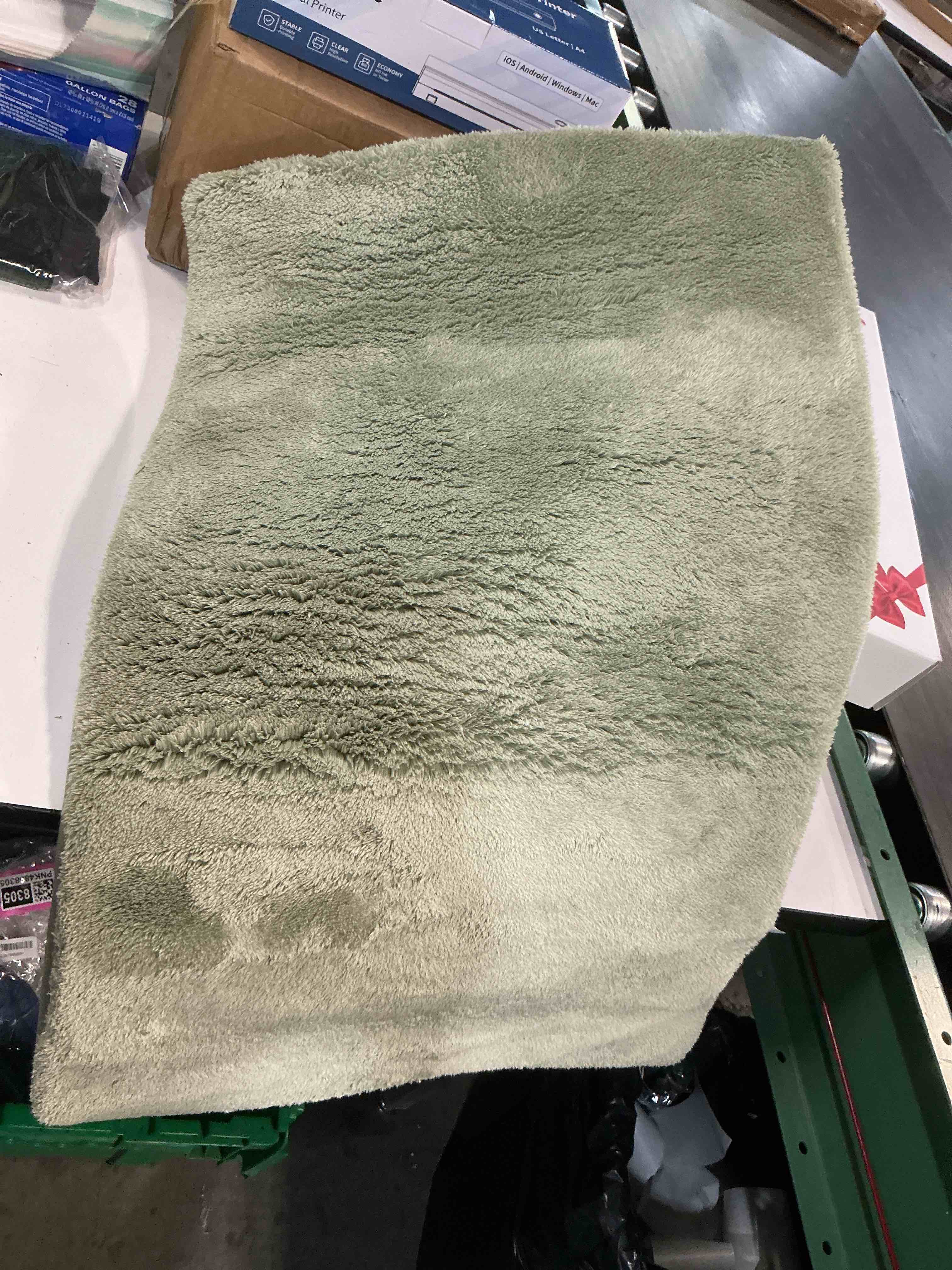Condition photo showing As Is for minidear bathroom rugs 32x20 sage green - thick memory foam bath mat, ultra soft & plush fluffy, non-slip, quick dry, absorbent washable floor microfiber mat for tub, home decor accessories 1'8" x 2'8" (32x20) sage green