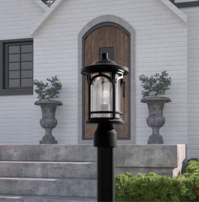 quoizel kessel 11.25-in matte black traditional outdoor light post lantern