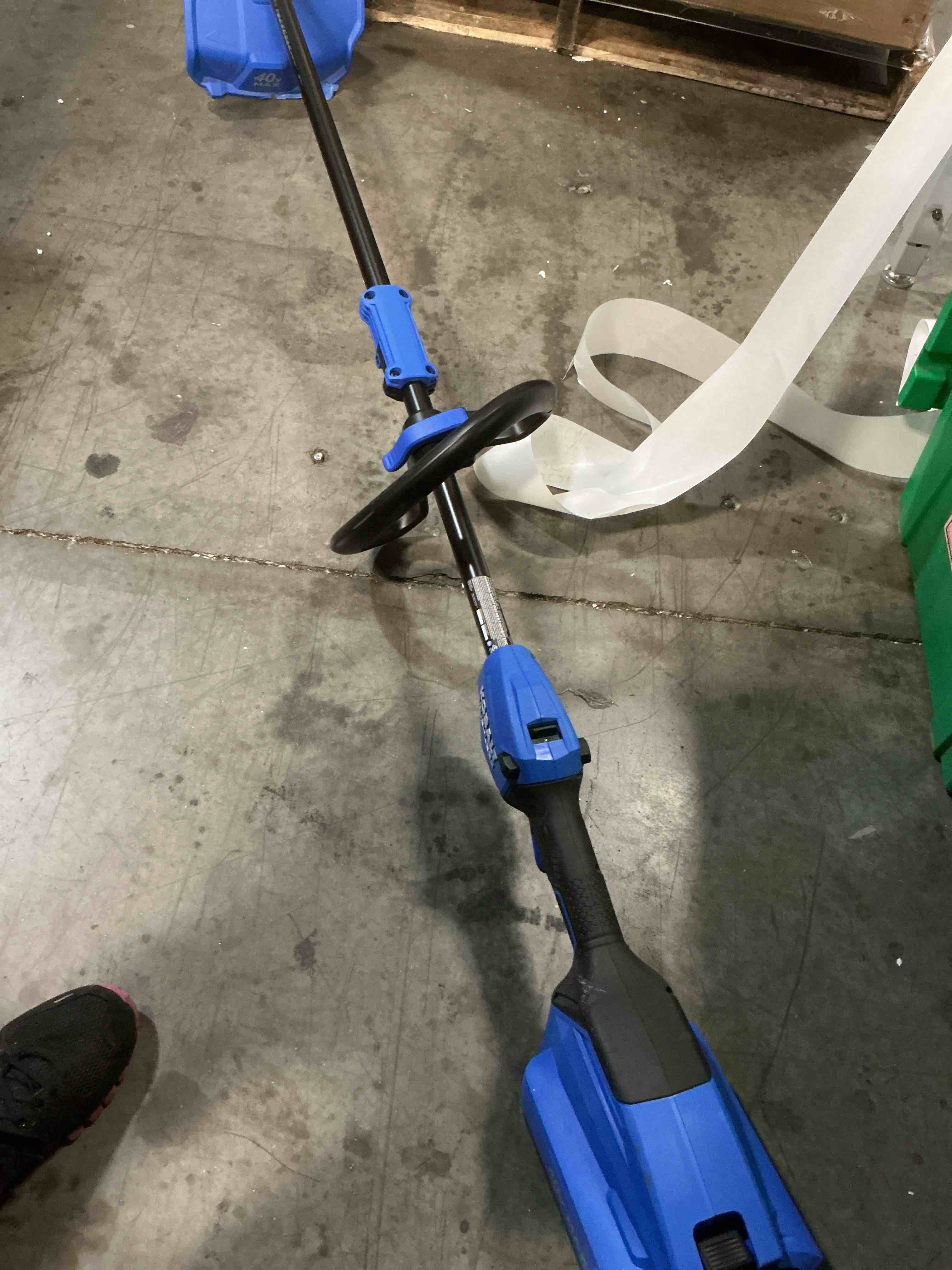 Condition photo showing As Is for kobalt gen4 40-volt 15-in straight shaft battery string trimmer