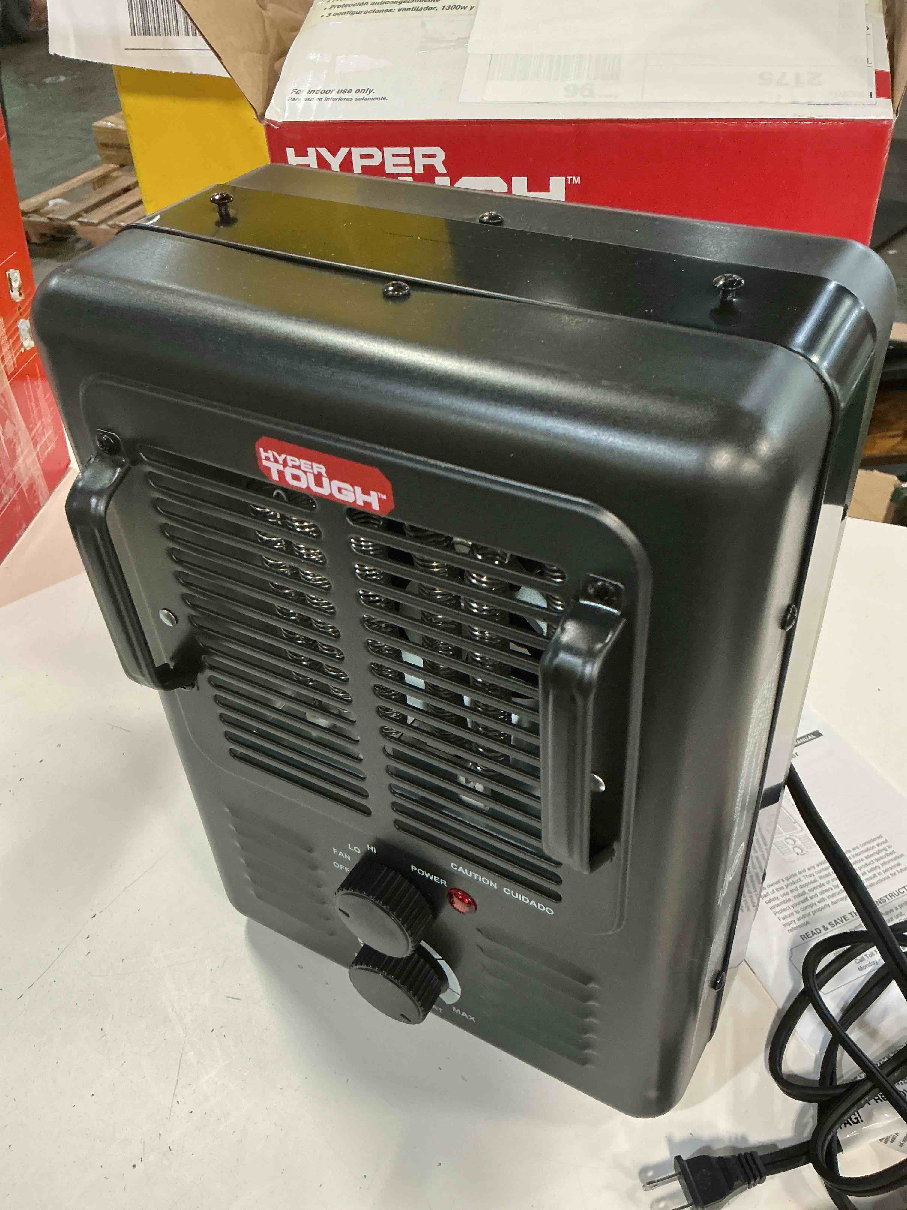 Condition photo showing As Is for comfort zone electric portable milkhouse style utility space heater with adjustable thermostat, overheat protection, and safety tip-over switch, ideal for garage or greenhouse, 1,500w, cz798bk black