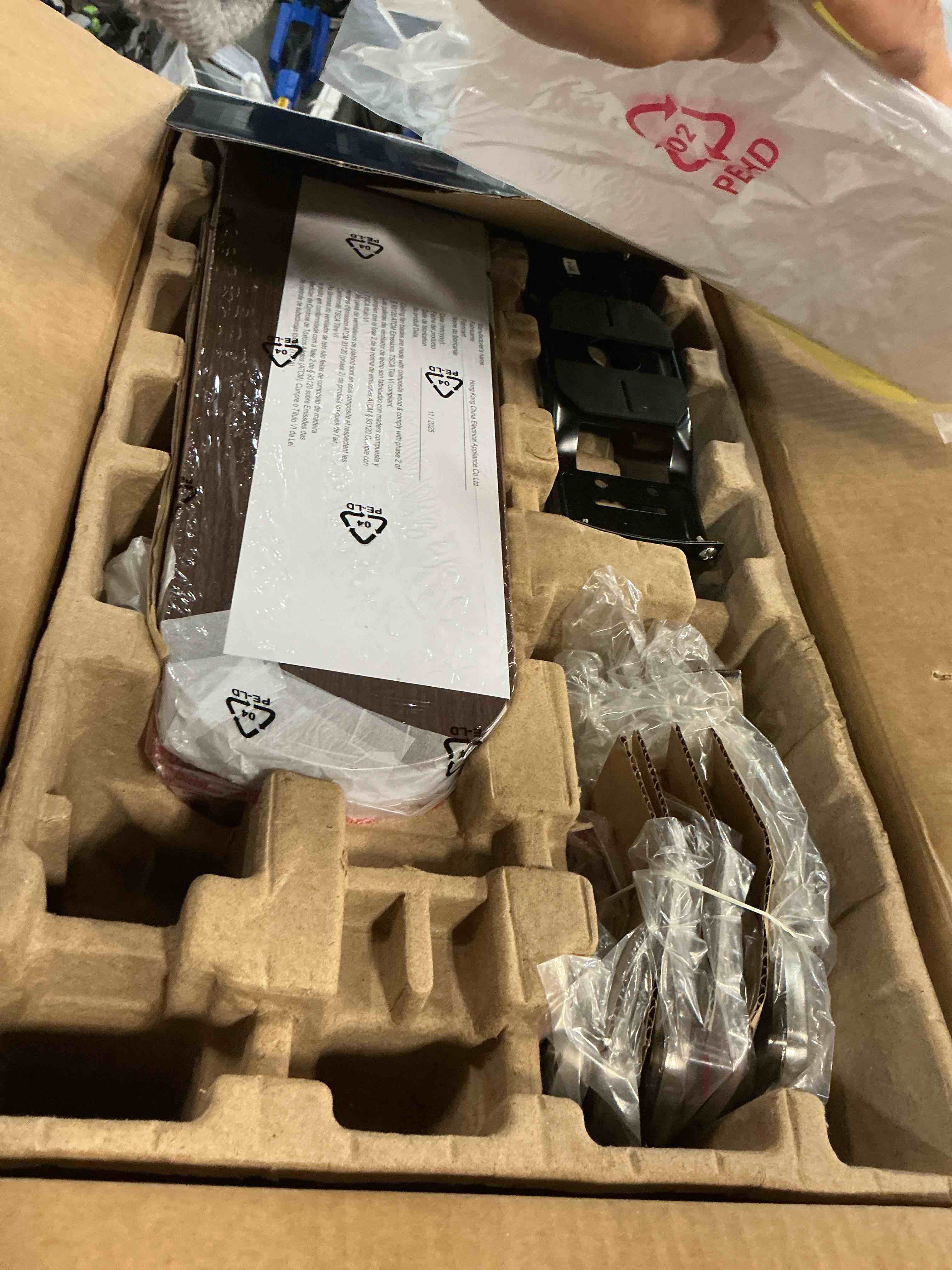 Condition photo showing New/Like New for harbor breeze centreville 42-in brushed nickel indoor flush mount ceiling fan with light kit