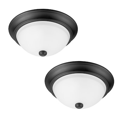 project source 13-in matte black indoor 2 -light flush mount light with frosted glass 2 -pack
