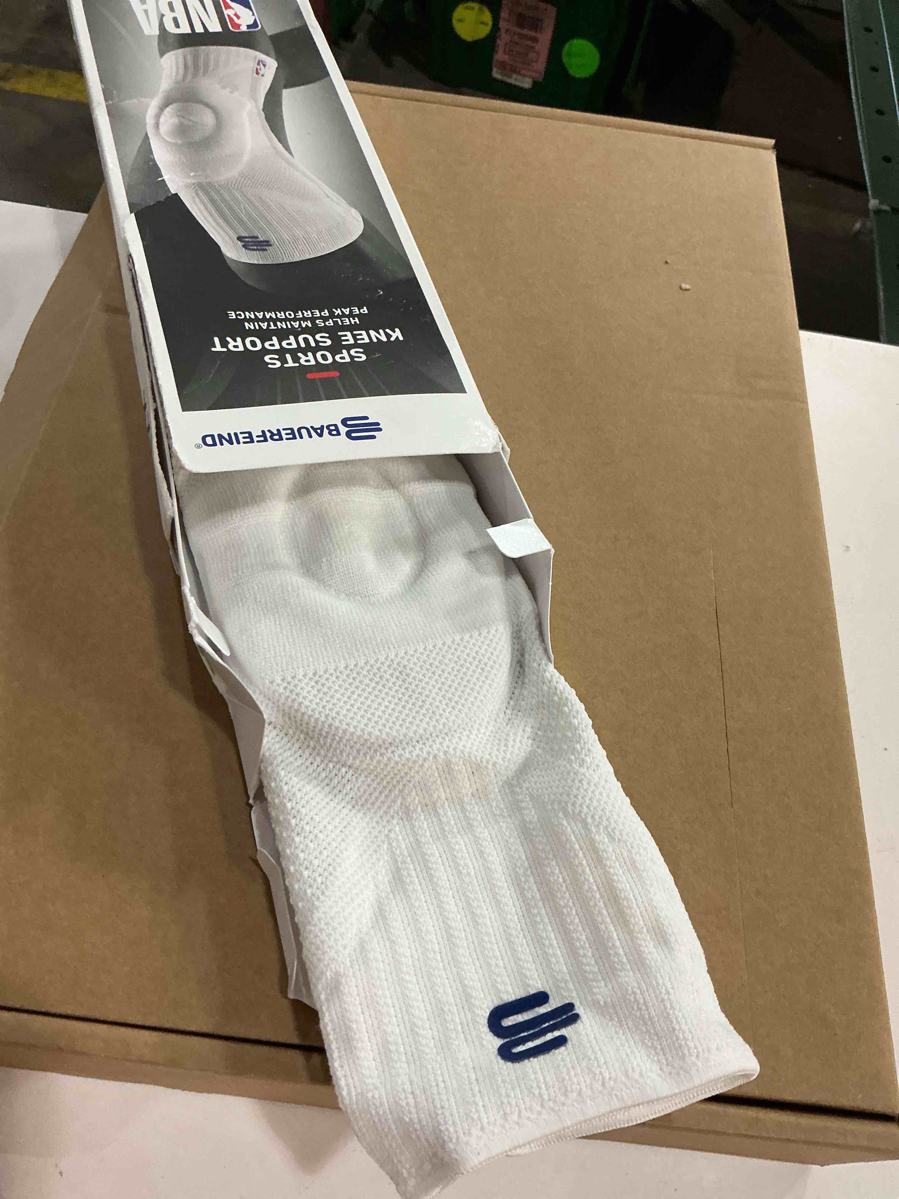 Condition photo showing New/Like New for bauerfeind sports knee support nba - officially licensed basketball knee brace - relief and stabilization - targeted compression - lightweight & durable - white, medium