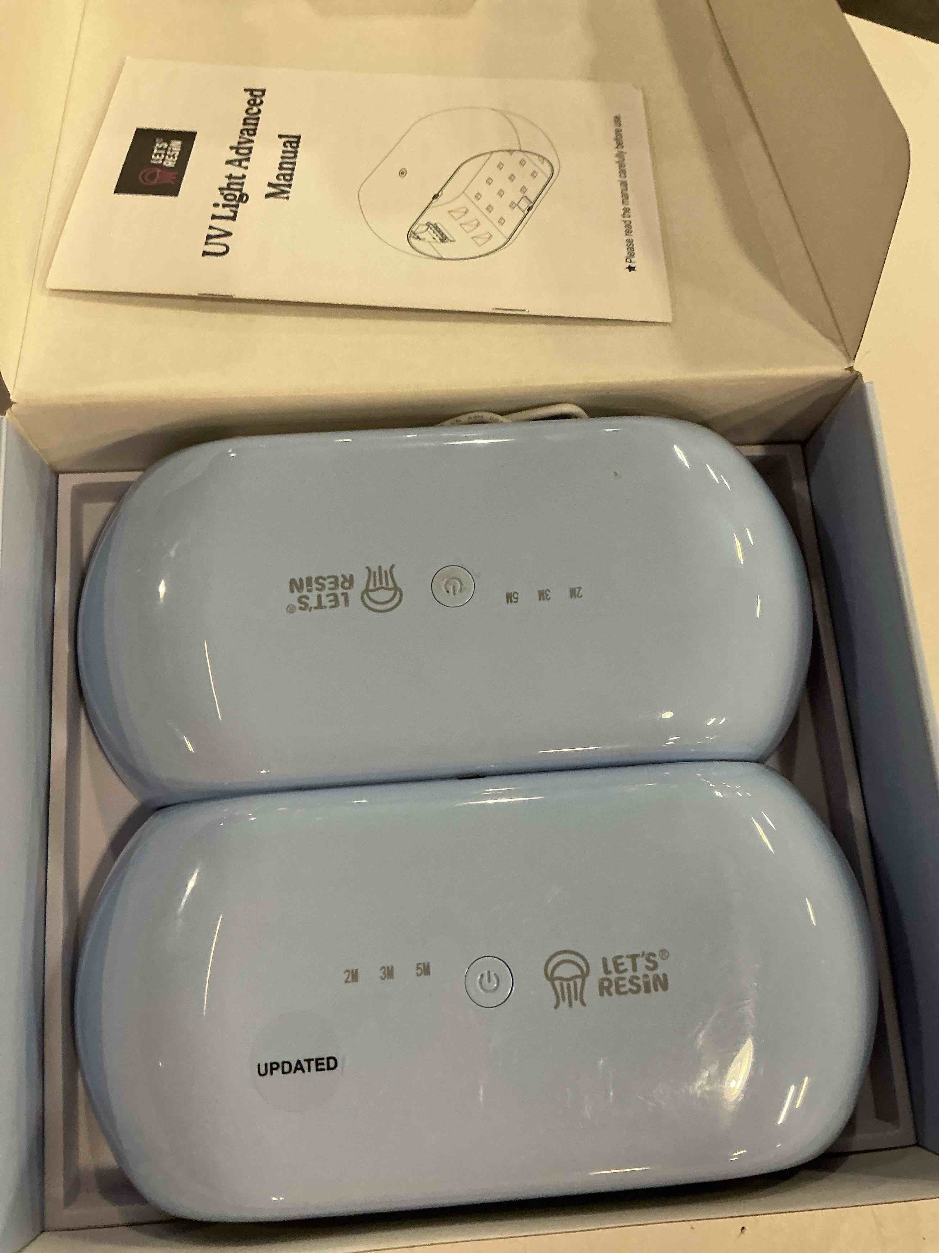 Condition photo showing Good Condition for let's resin uv light advanced,two-sided longer time setting(2m,3m,5m) uv resin light with 36 led beads, large size uv lamp for resin curing,resin molds,diy craft decor(own design patent) blue