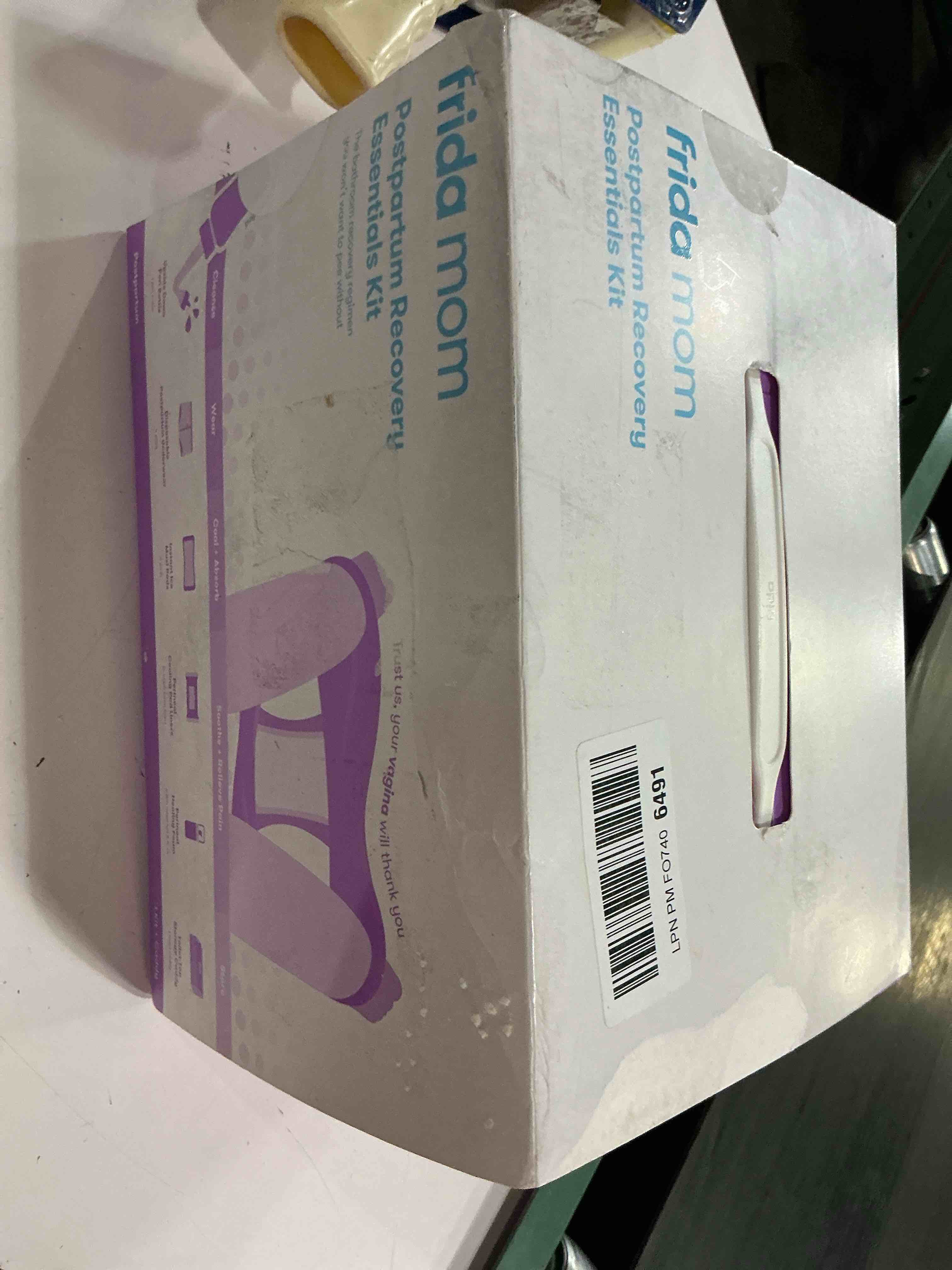 Condition photo showing New/Like New for frida mom 11pc postpartum essentials kit gift set, hospital bag must haves for new mom, includes 4 disposable postpartum underwear, 4 ice maxi pads, perineal healing foam & 24 pad liners & peri bottle postpartum kit