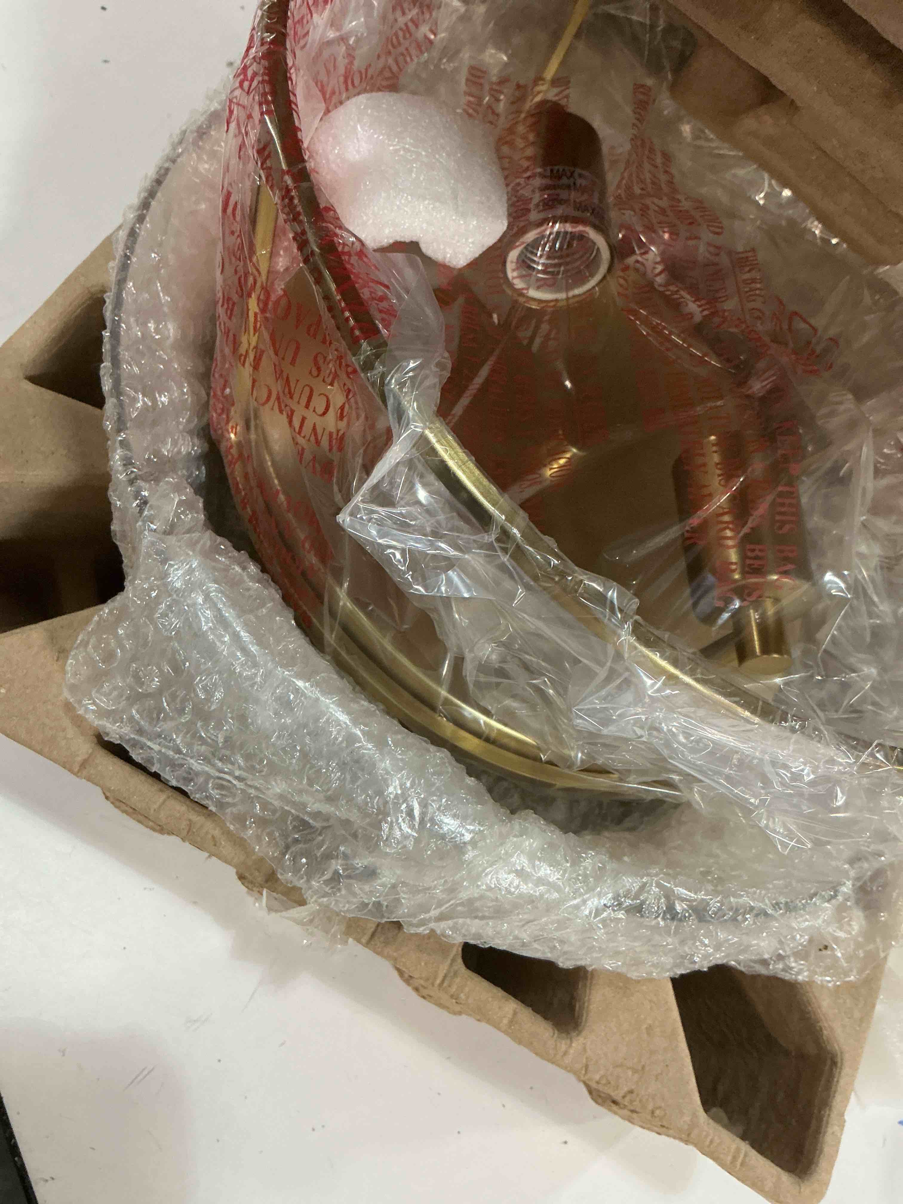 Condition photo showing Good Condition for (similar)allen + roth bowen 13-in brushed gold indoor 2 -light semi-flush mount light with seeded glass