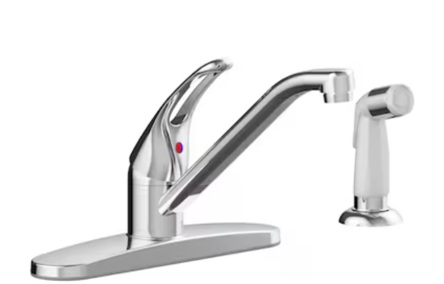 project source wakebridge polished chrome single handle deck-mount kitchen faucet (includes deck plate) (includes side sprayer)