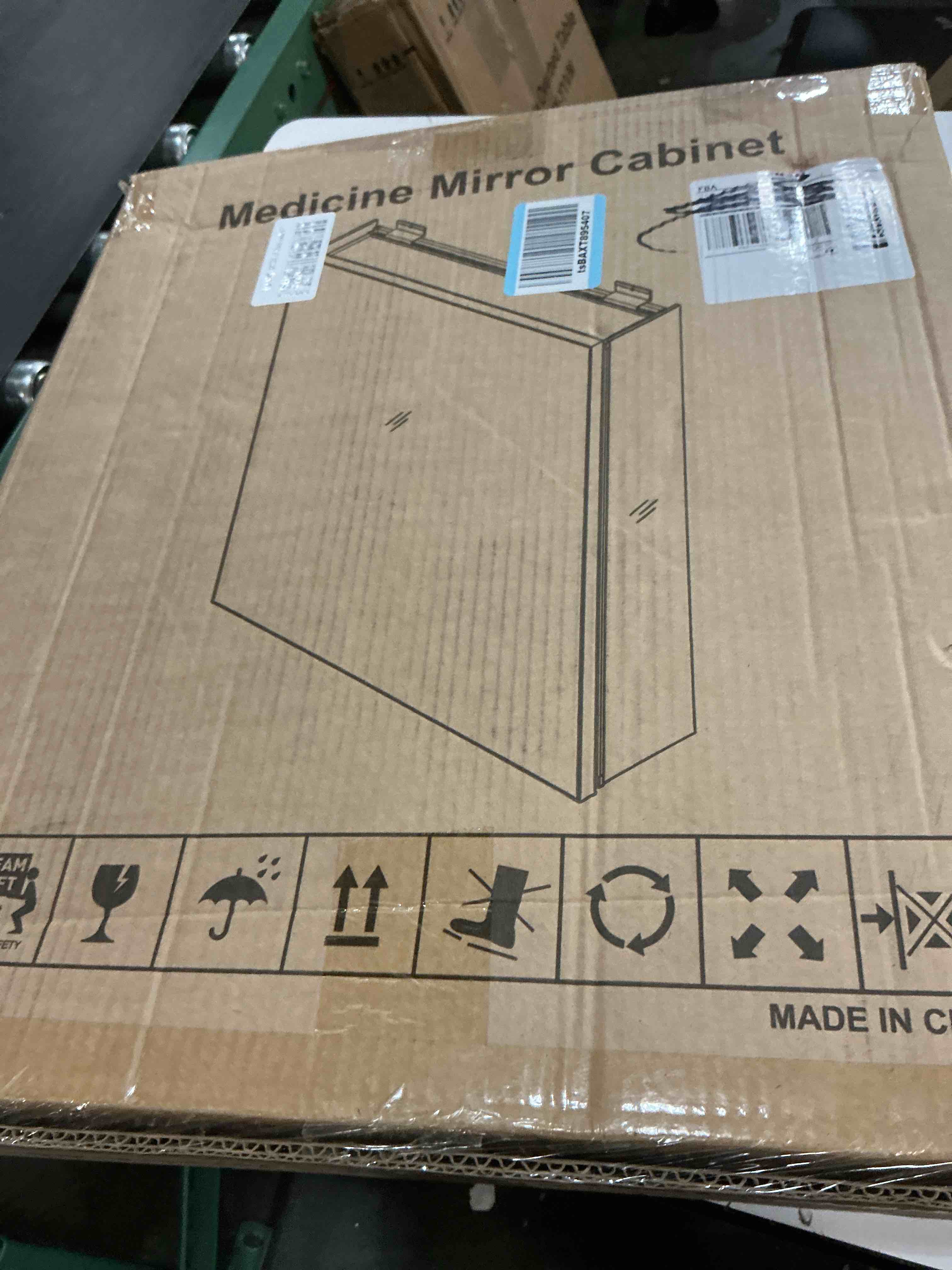 Condition photo showing Brand New for fundin medicine cabinet 14 x 24 inches mirror size, recessed or surface mount, black aluminum bathroom wall cabinet with mirror and adjustable shelves