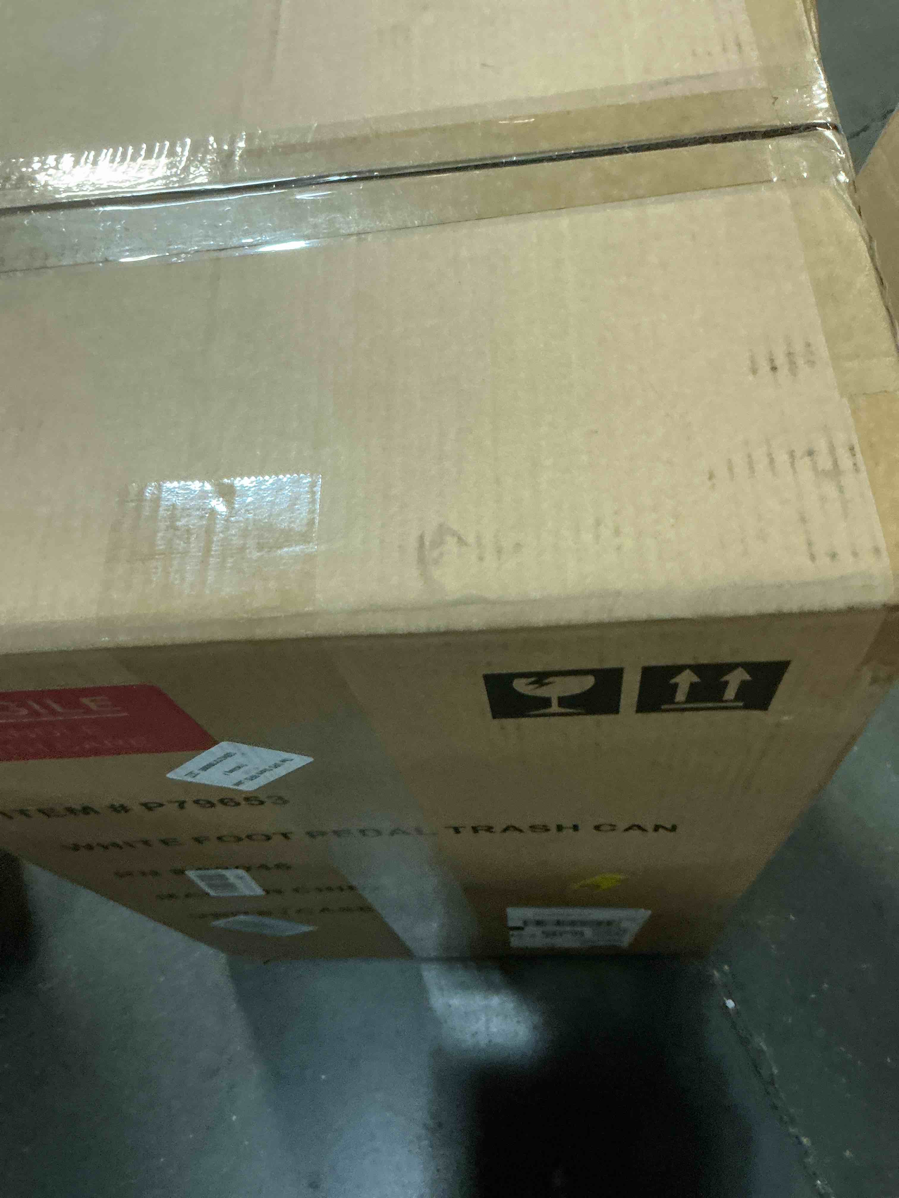 Condition photo showing New/Like New for 50 liter / 13.2 gallon soft-close, smudge resistant trash can with foot pedal and built in filter- white color