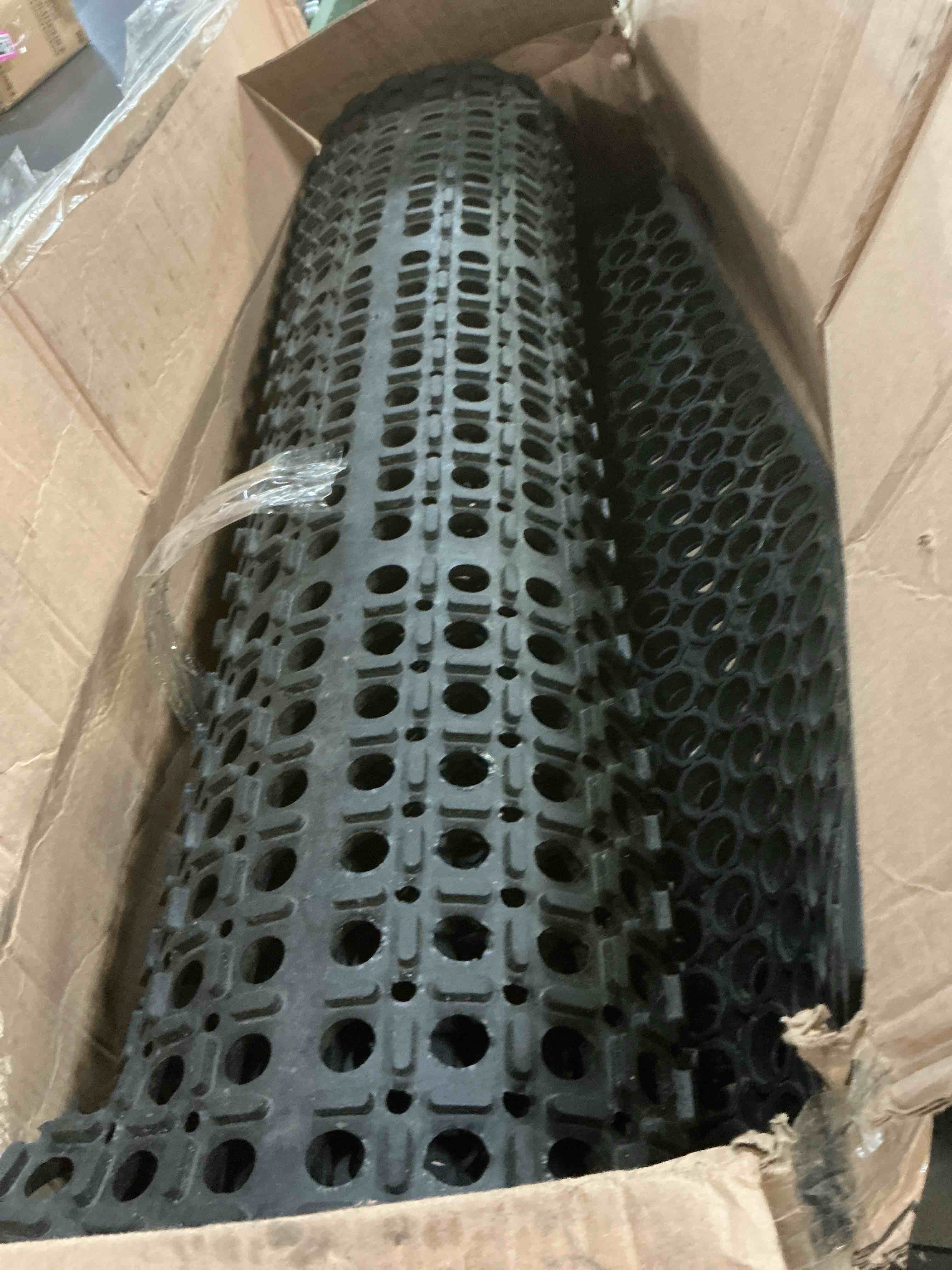 Condition photo showing As Is for eco-friendly recycled slip-resistant kitchen mat flexible rubber floor tiles with drainage holes
