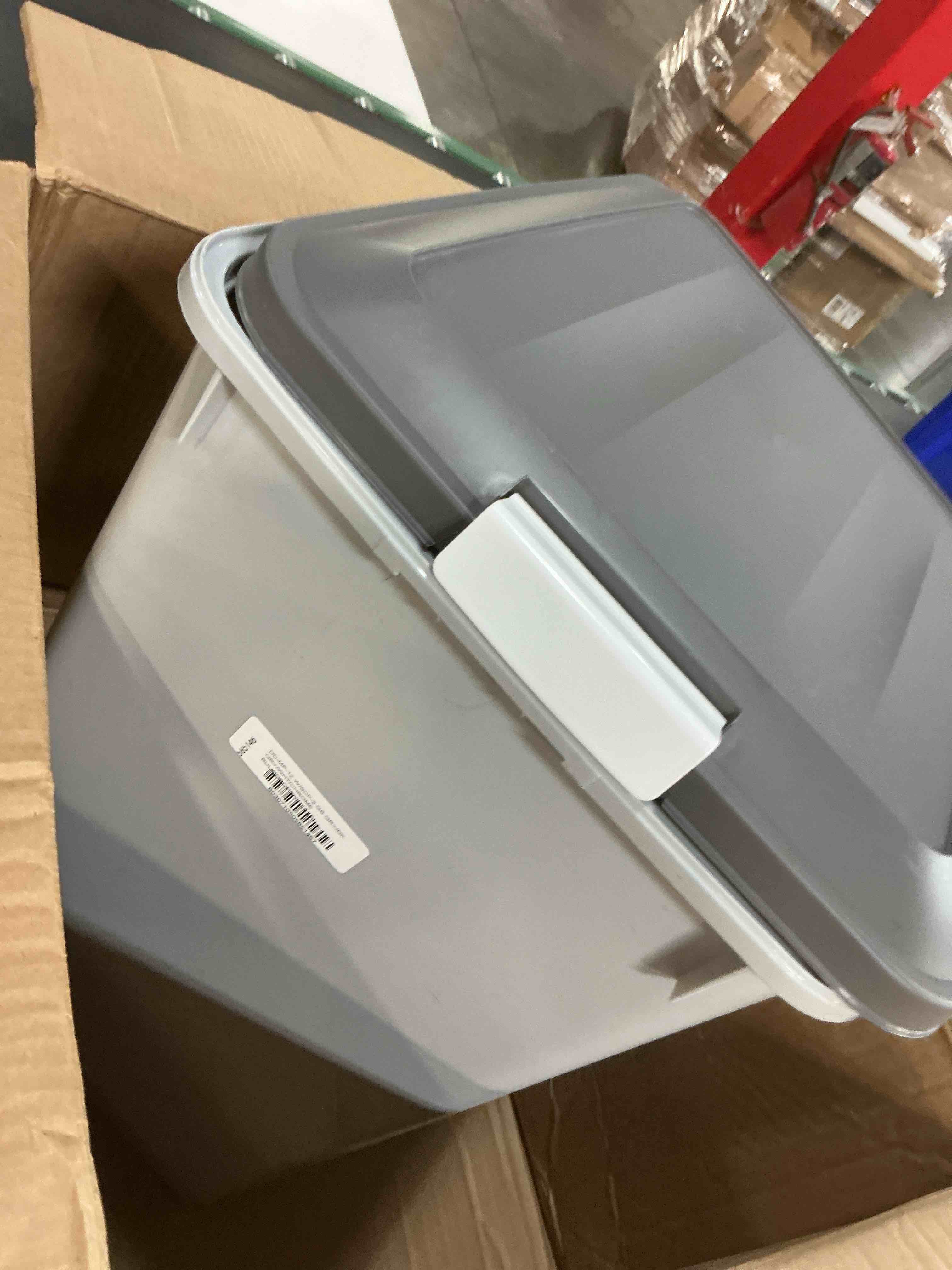 Condition photo showing As Is for airtight dog food storage container with wheels 2 pack, up to 54 lbs