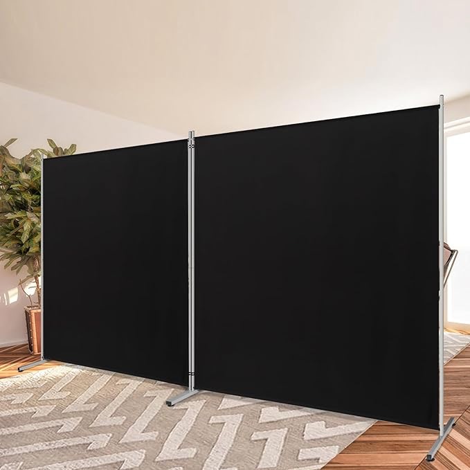 rantila 2 large panels room divider,portable office divider,convenient movable,folding partition privacy screen for bedroom,dining room, study,142" w x 71" h,black