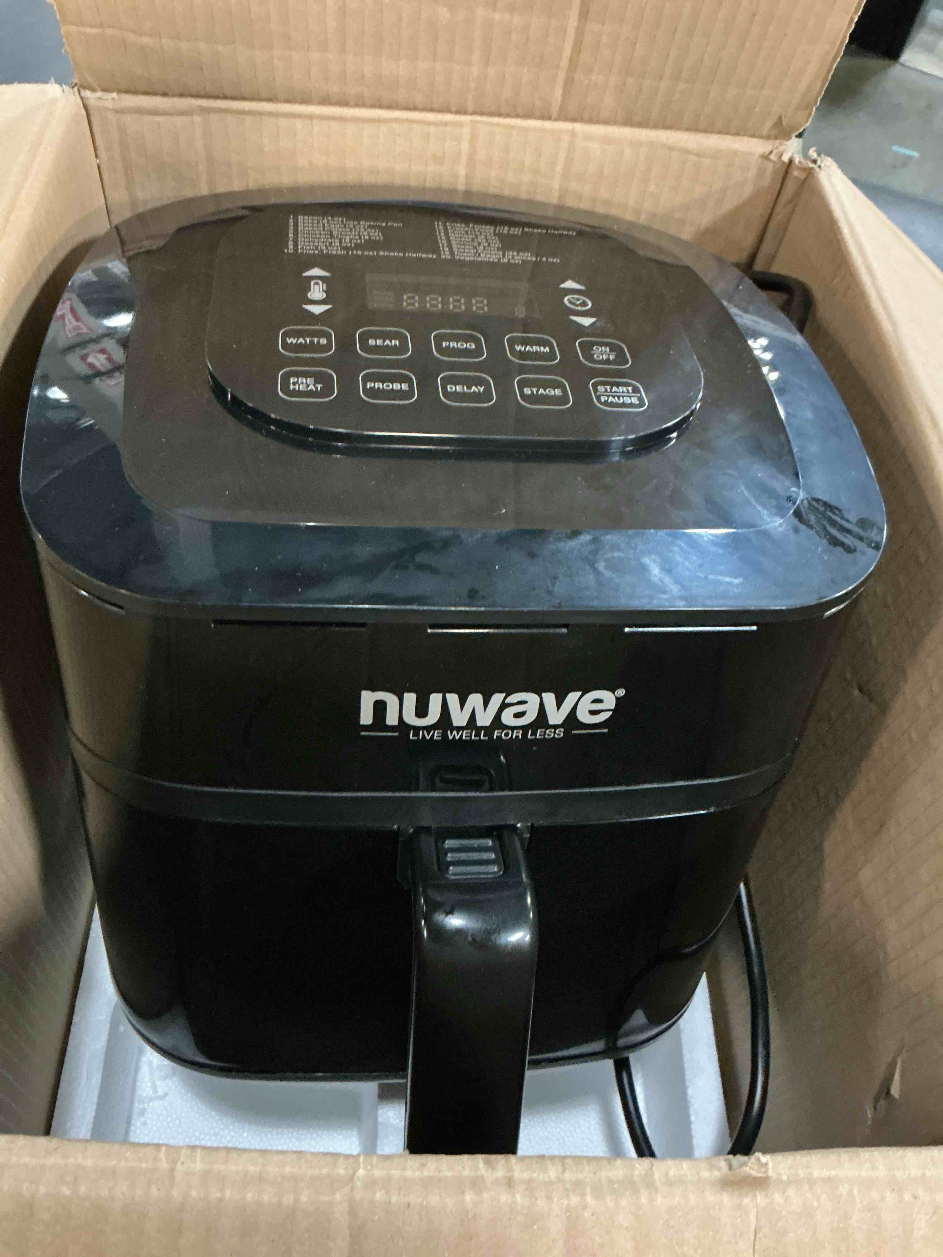 Condition photo showing As Is for nuwave 6-quart brio healthy digital air fryer with one-touch digital controls, 6 preset menu functions & removable divider insert (renewed) renewed 6qt brio
