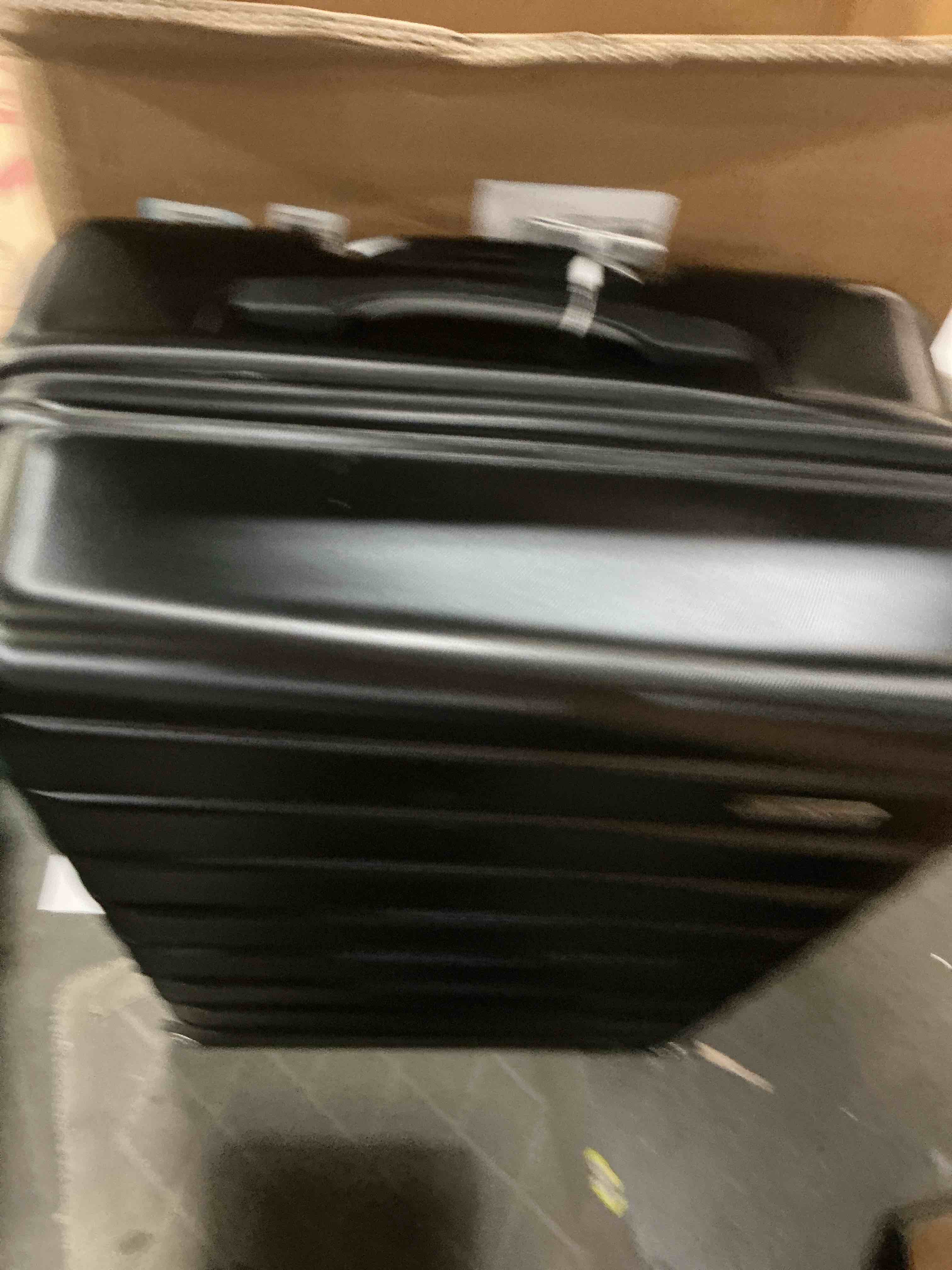 Condition photo showing As Is for (only big suitcase) samsonite omni 2 28-inch large checked hardside luggage with 360° spinner wheels - scratch resistant hardshell - tsa lock - expandable polycarbonate shell for lightweight travel - midnight black checked-large spinner midnight black