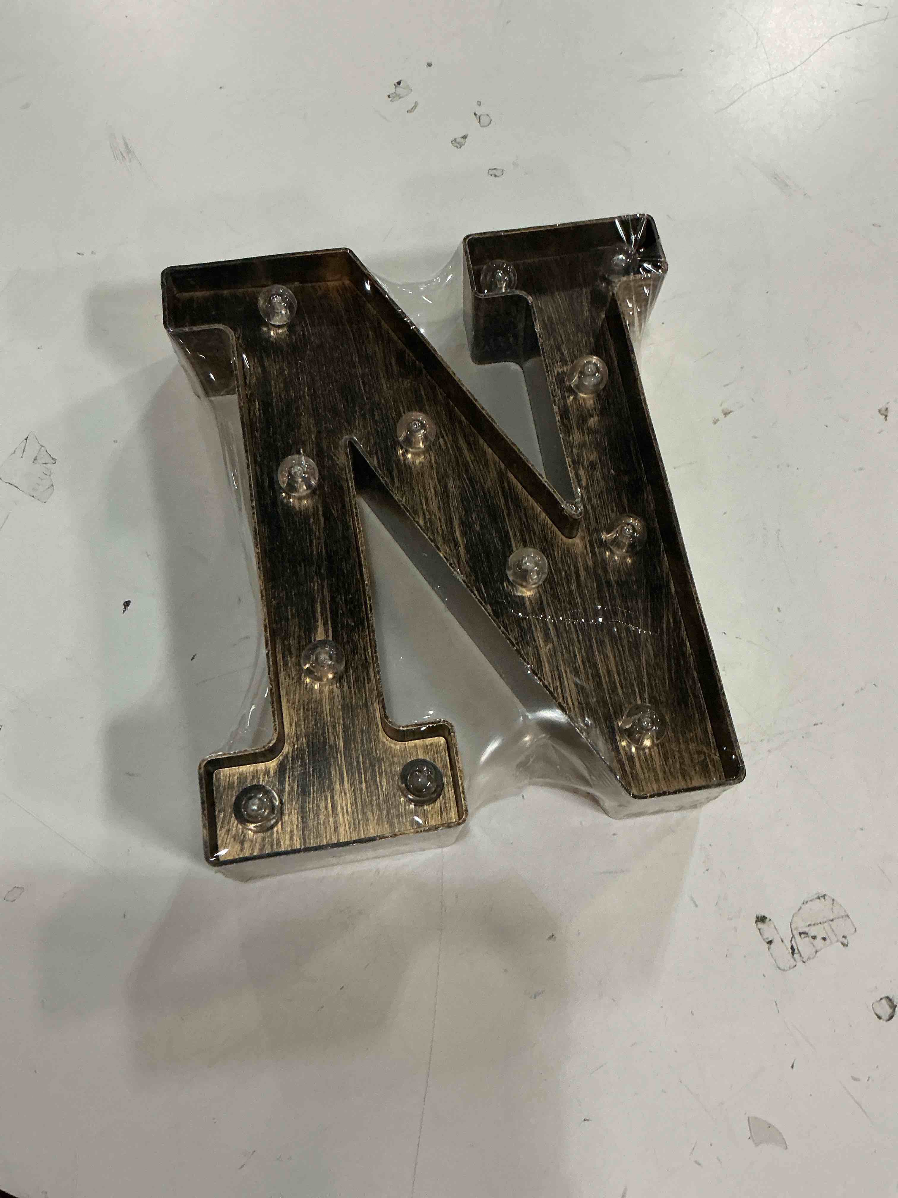 Condition photo showing New/Like New for 9" black marquee letter n warm white led lighted sign home wedding reception party bar tabletop decorations