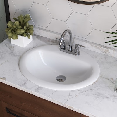 DeerValley Symmetry Ceramic 20.29-in Drop-in Oval Traditional White Bathroom Sink