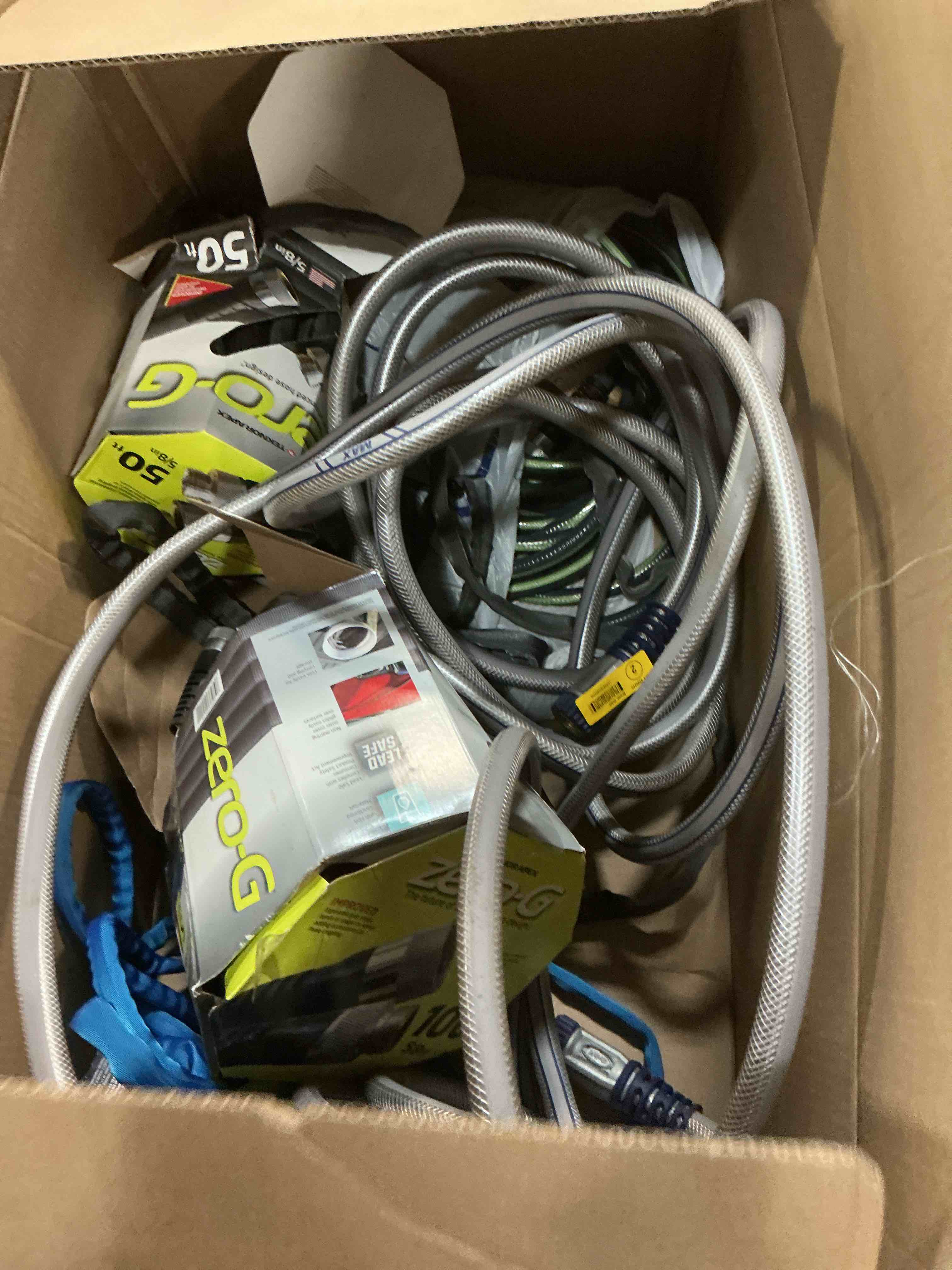 Condition photo showing As Is for ((different hose sizes ))apex zero-g 4001-100 garden hose  5/8 in  100 ft l  coupling  fiber  gray
