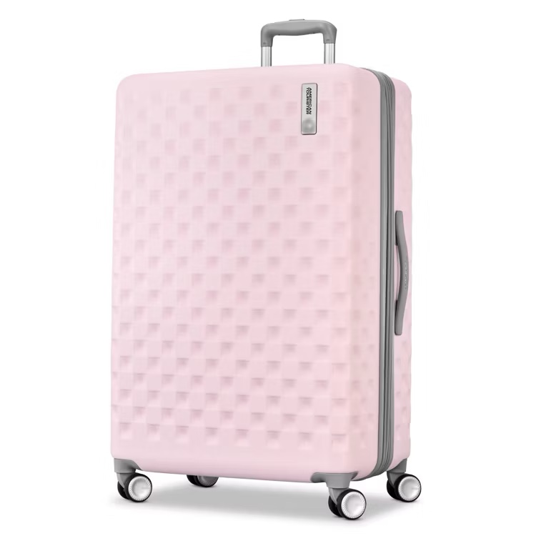 american tourister checkered 2.0 hardside large spinner suitcase - light pink