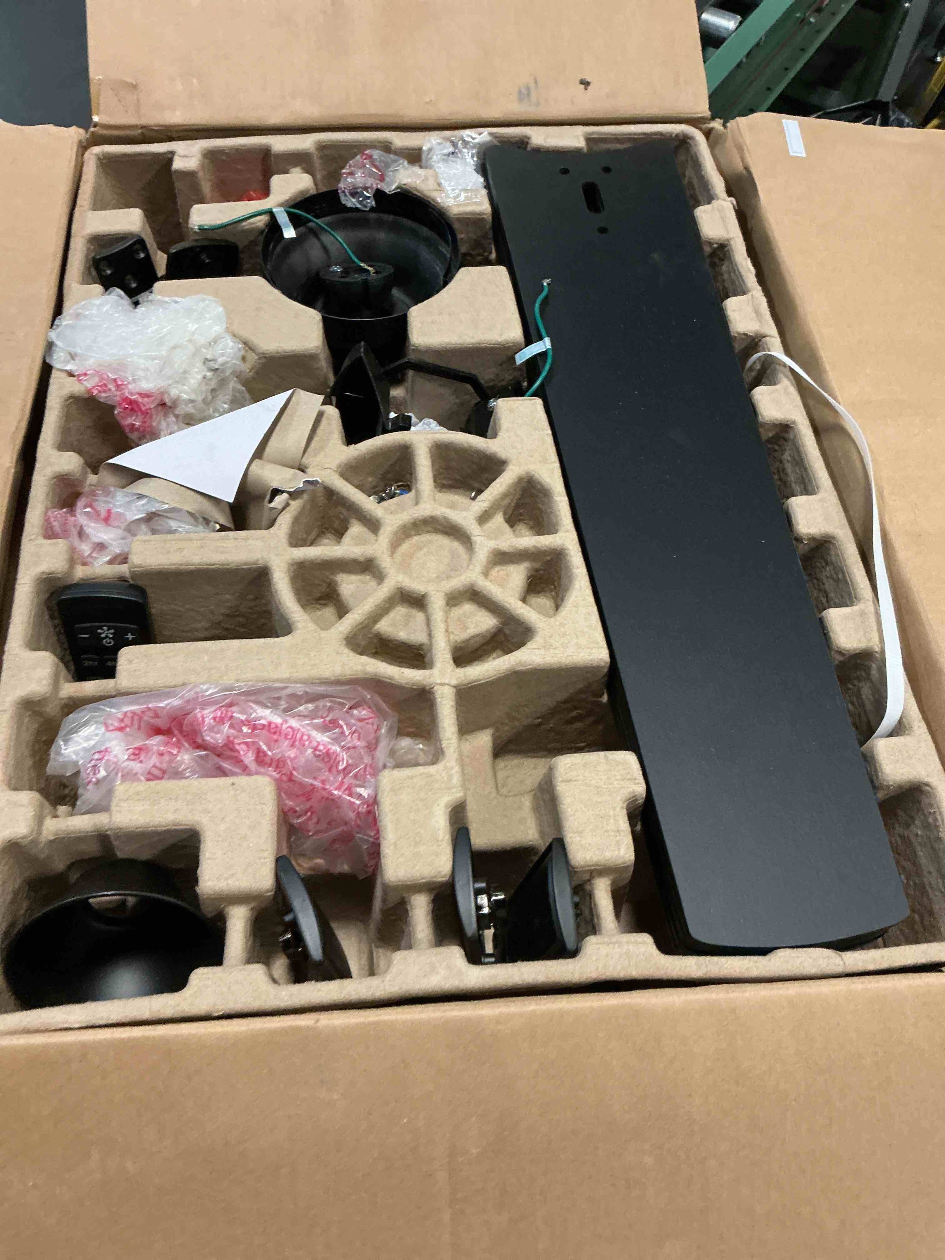 Condition photo showing As Is for  harbor breeze flanagan iii 52-in matte black with black/driftwood blades adjustable white led