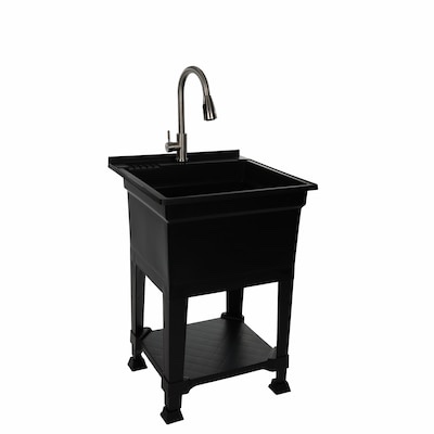 project source 24-in x 24-in 1 -basin black freestanding utility tub with drain with faucet
