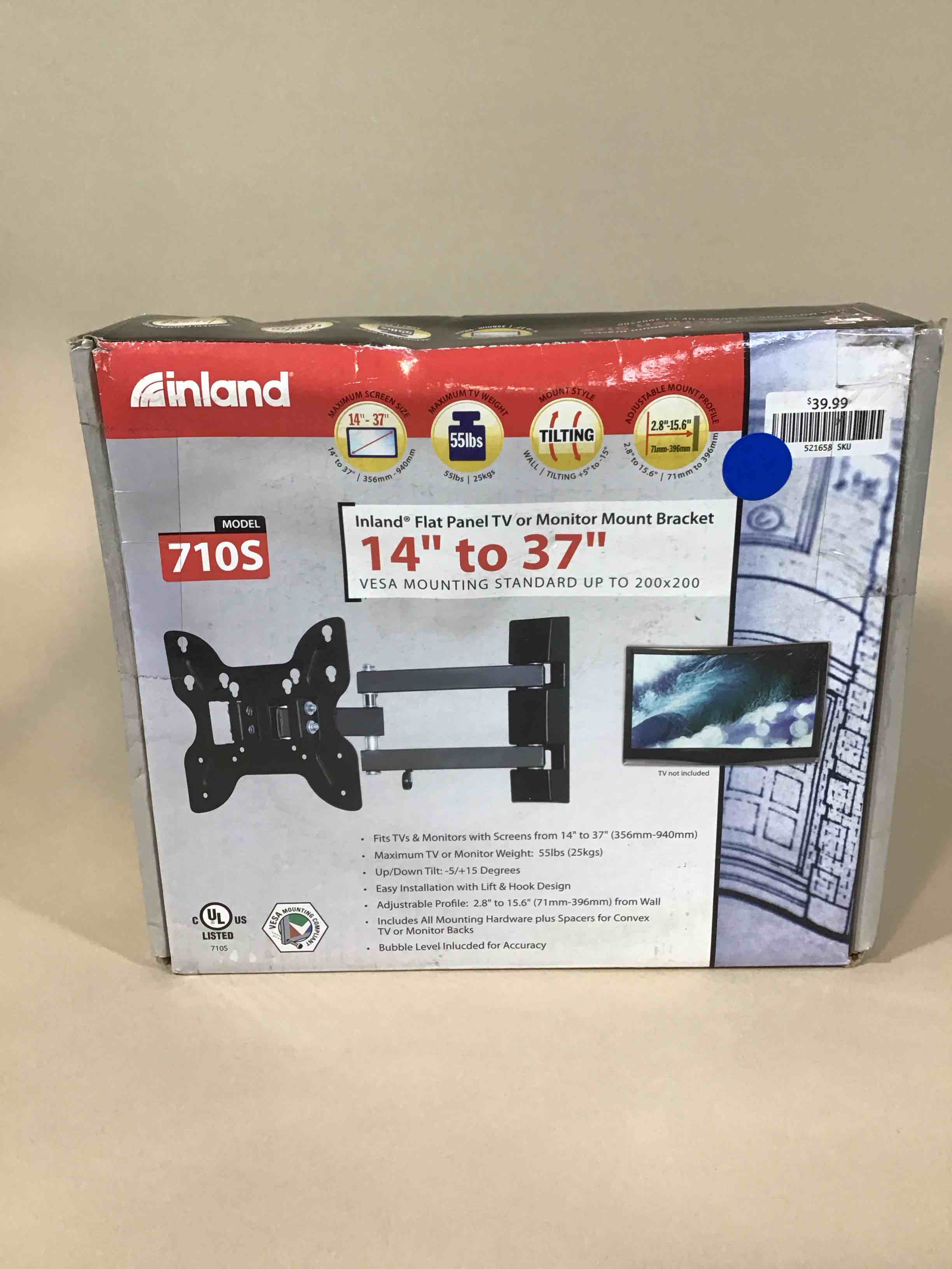 inland 14"-42" swivel tv/monitor wall mount 710s