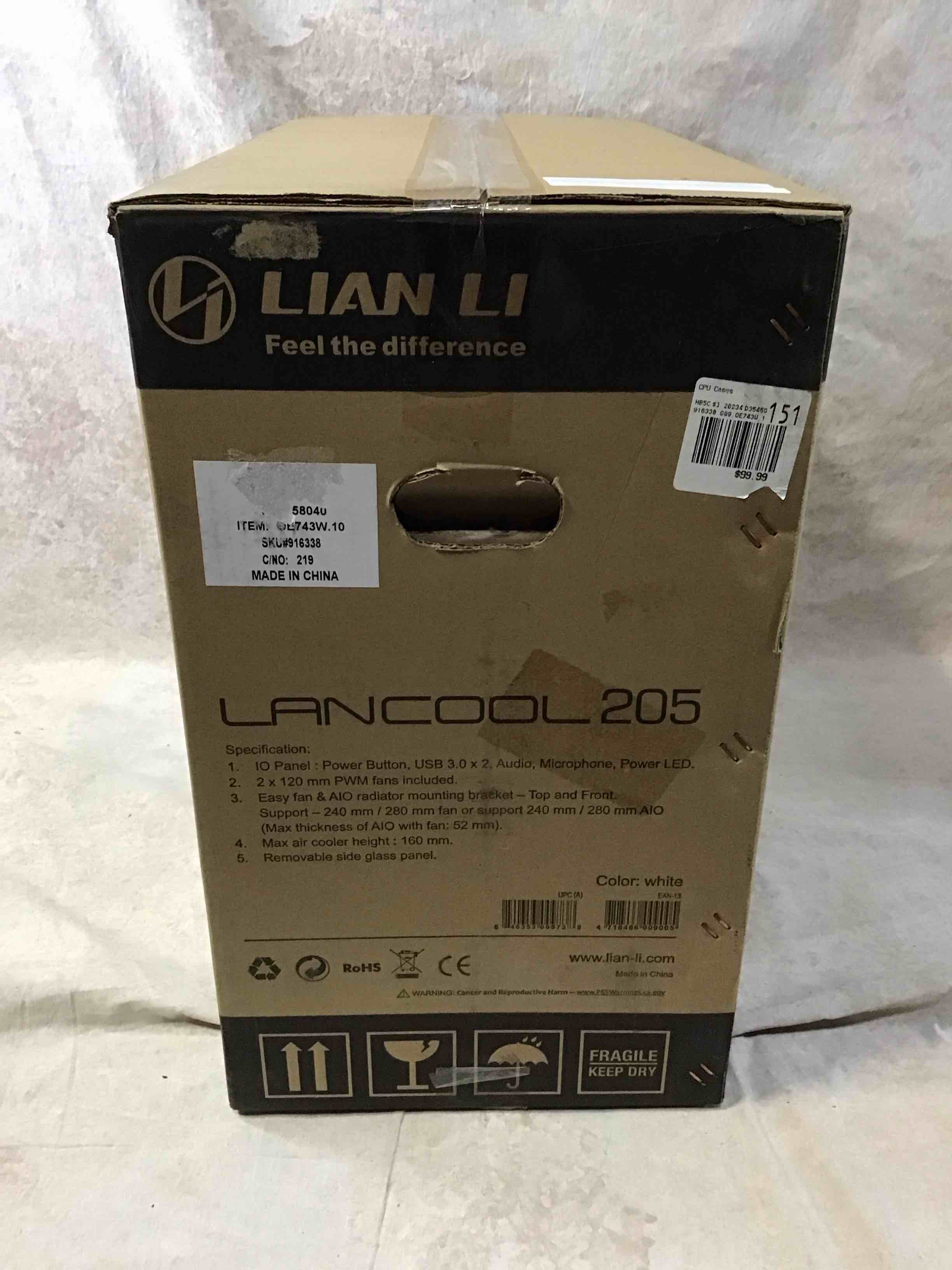 lian li mid-tower chassis atx computer case pc gaming case w/tempered glass side panel, magnetic dust filter,water-cooling ready, side ventilation and 2x120mm fan pre-installed (lancool 205, white)