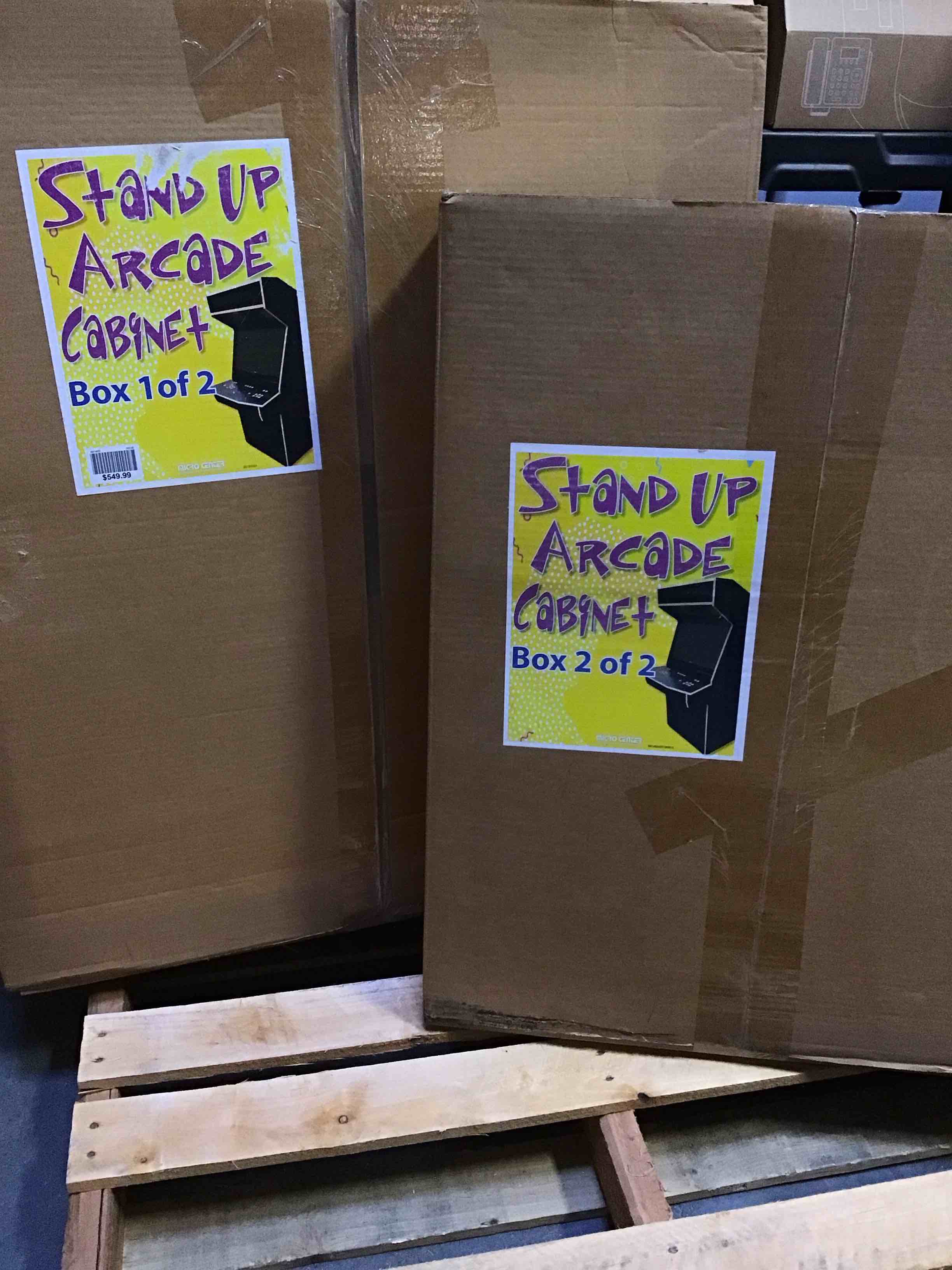 Condition photo showing New/Like New for stand up arcade cabinet (2 boxes) 