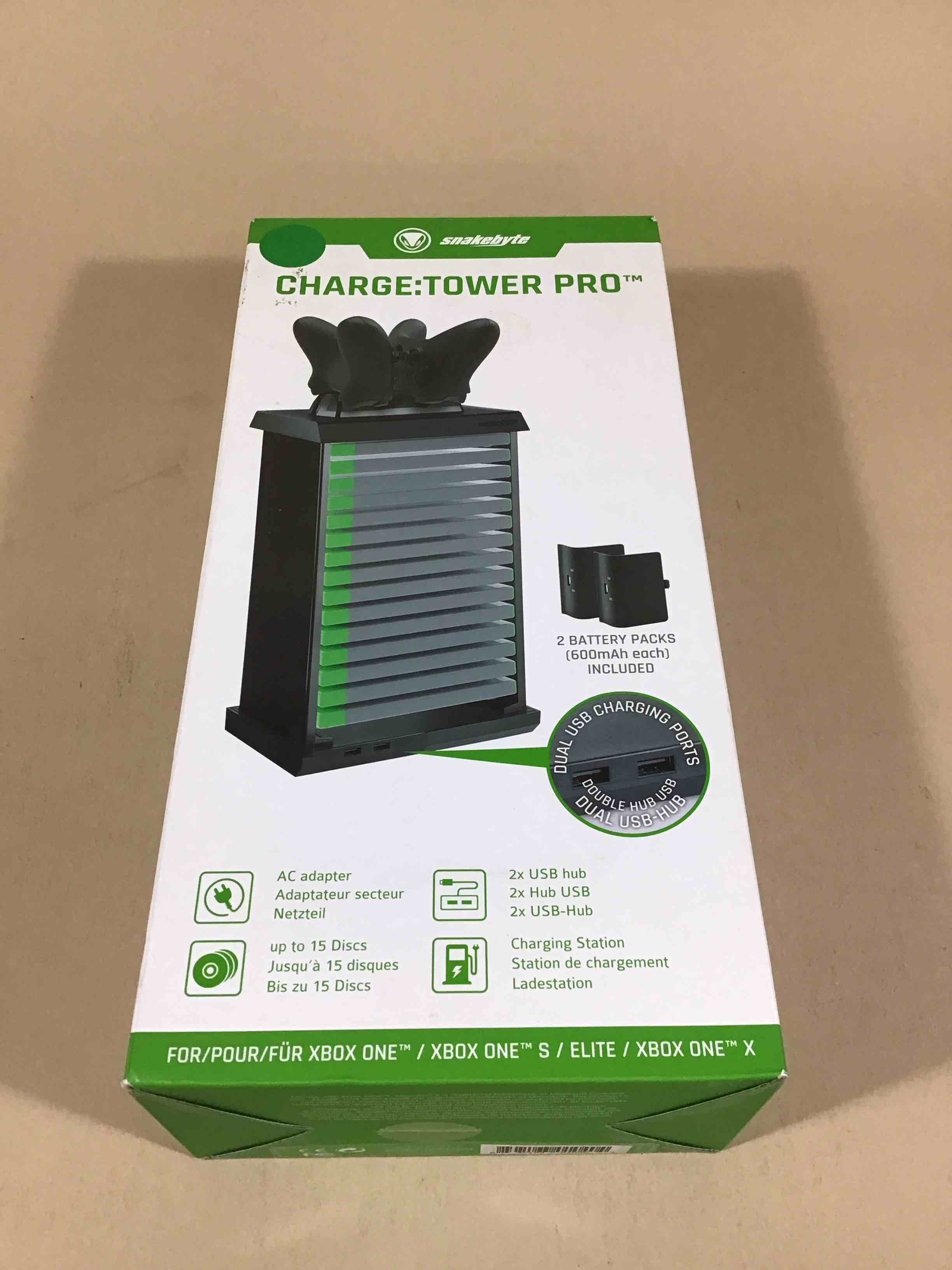 Condition photo showing Good Condition for snakebyte xbox one charge tower pro - games tower for 15 games  charger and battery packs for 2 controllers and 2 usb ports