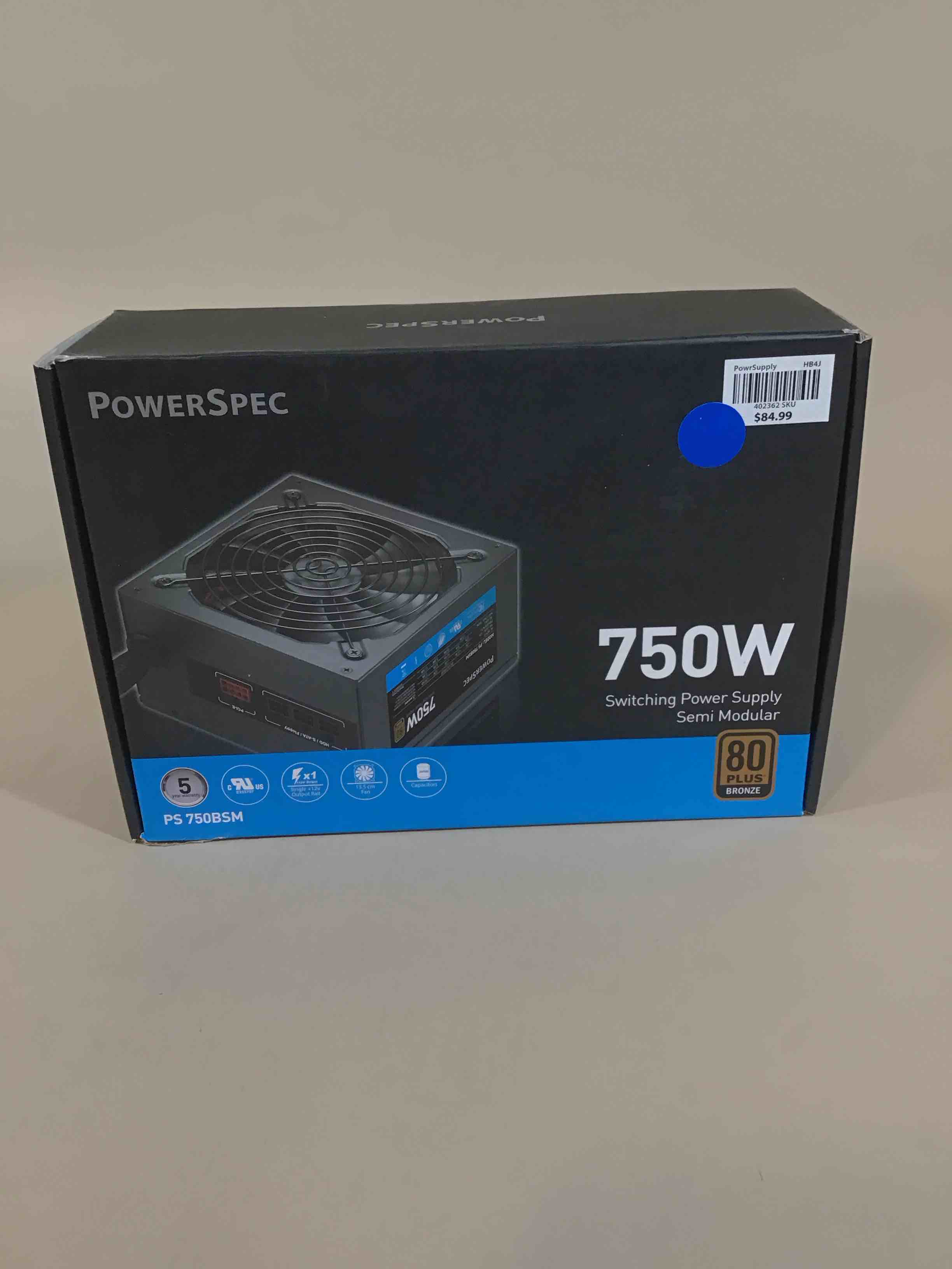 Condition photo showing Good Condition for powerspec 750w power supply semi modular 80 plus bronze certified atx psu active pfc sli crossfire ready gaming pc computer switching power supply, ps 750bsm (b08yyjhnmh)