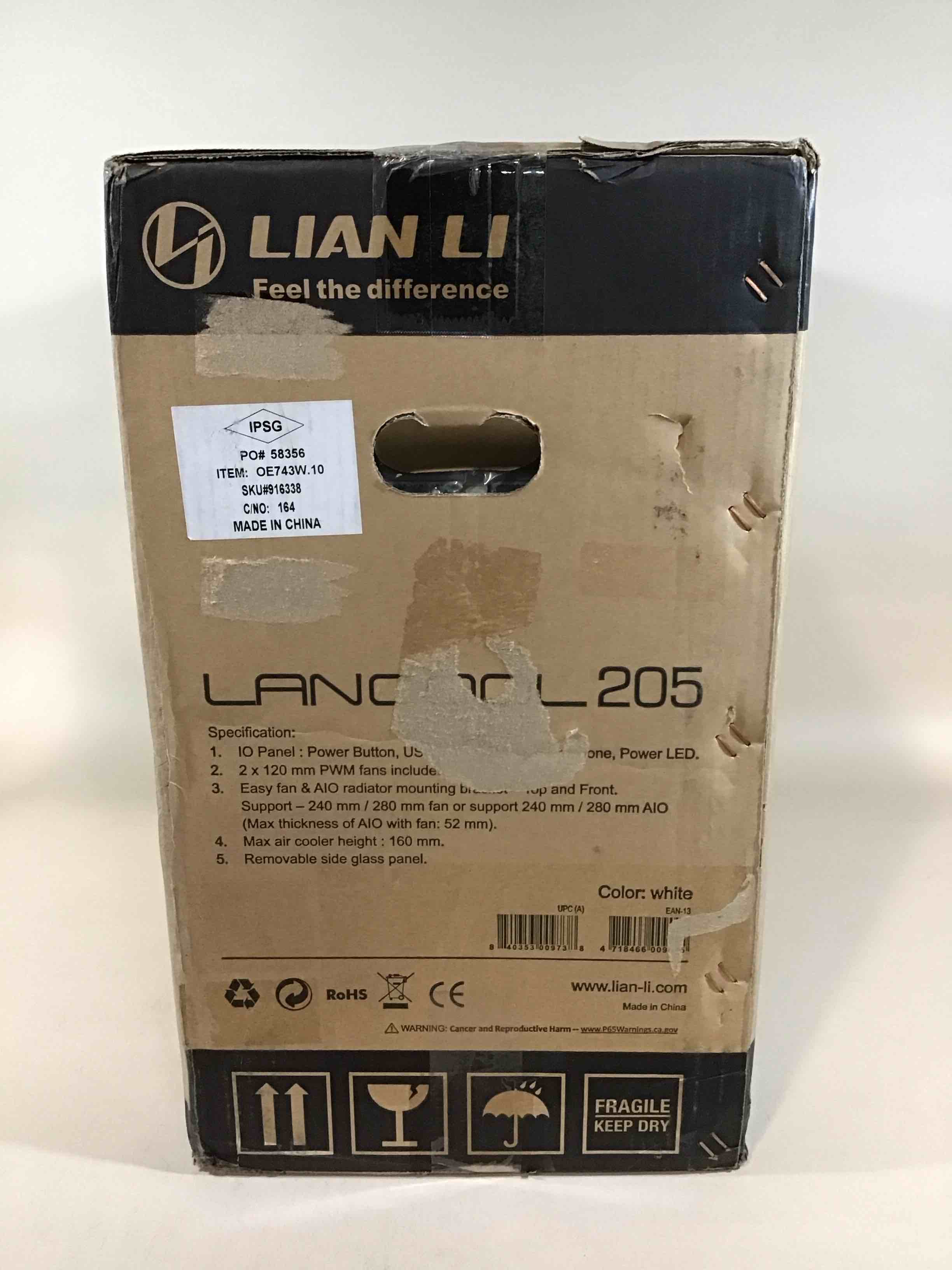 Condition photo showing New/Like New for lian li mid-tower chassis atx computer case pc gaming case w/tempered glass side panel, magnetic dust filter,water-cooling ready, side ventilation and 2x120mm fan pre-installed (lancool 205, white)