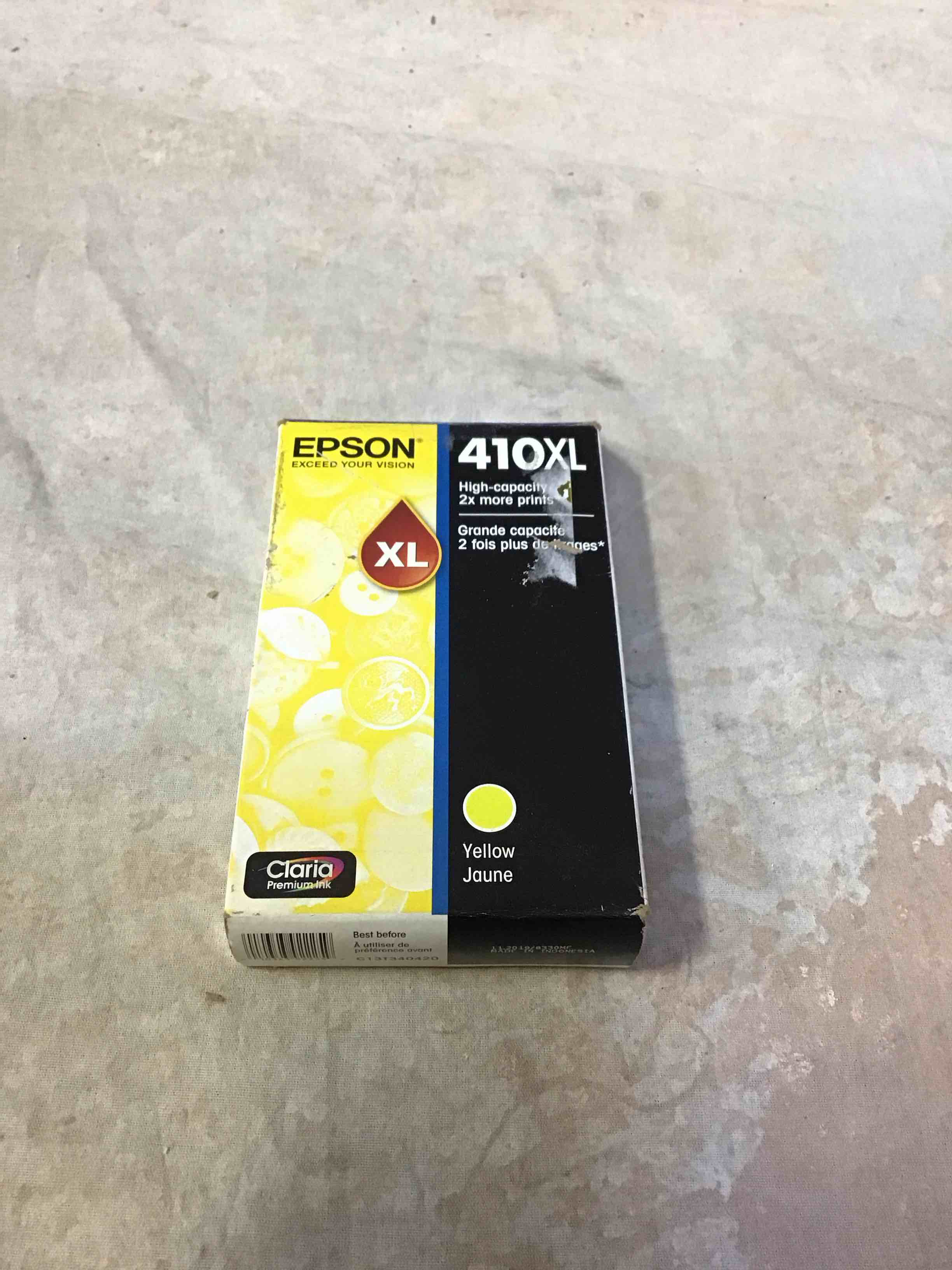Condition photo showing New/Like New for epson 410 claria premium ink high capacity yellow cartridge (t410xl420-s) works with expression premium xp-530  xp-630  xp-640  xp-7100  xp-830