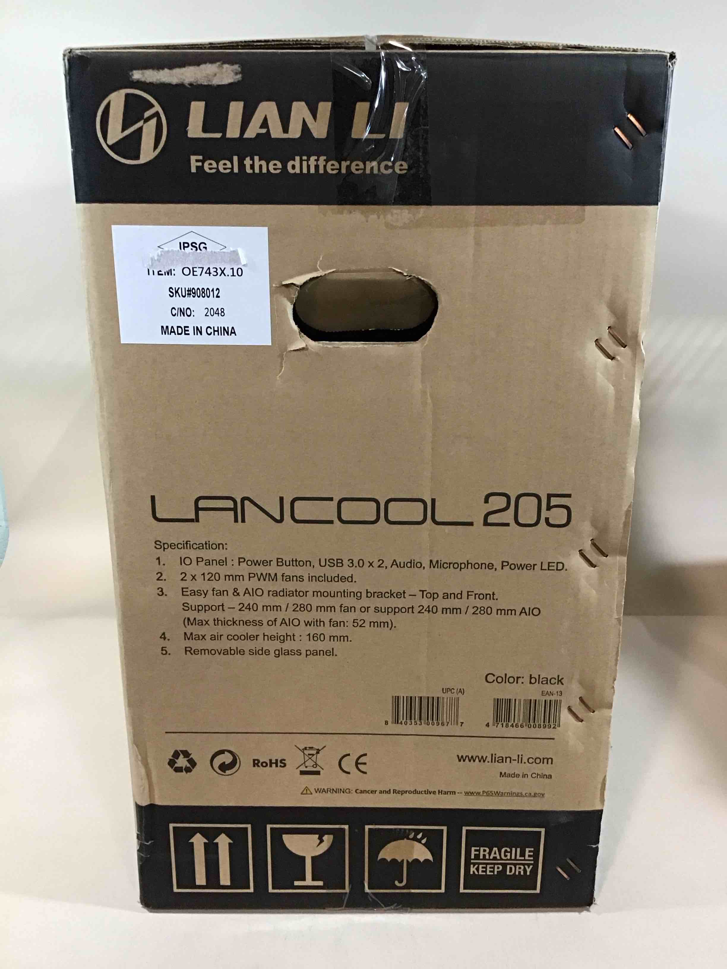 lian li mid-tower chassis atx computer case pc gaming case w/tempered glass side panel, magnetic dust filter,water-cooling ready, side ventilation and 2x120mm fan pre-installed (lancool 205, black)