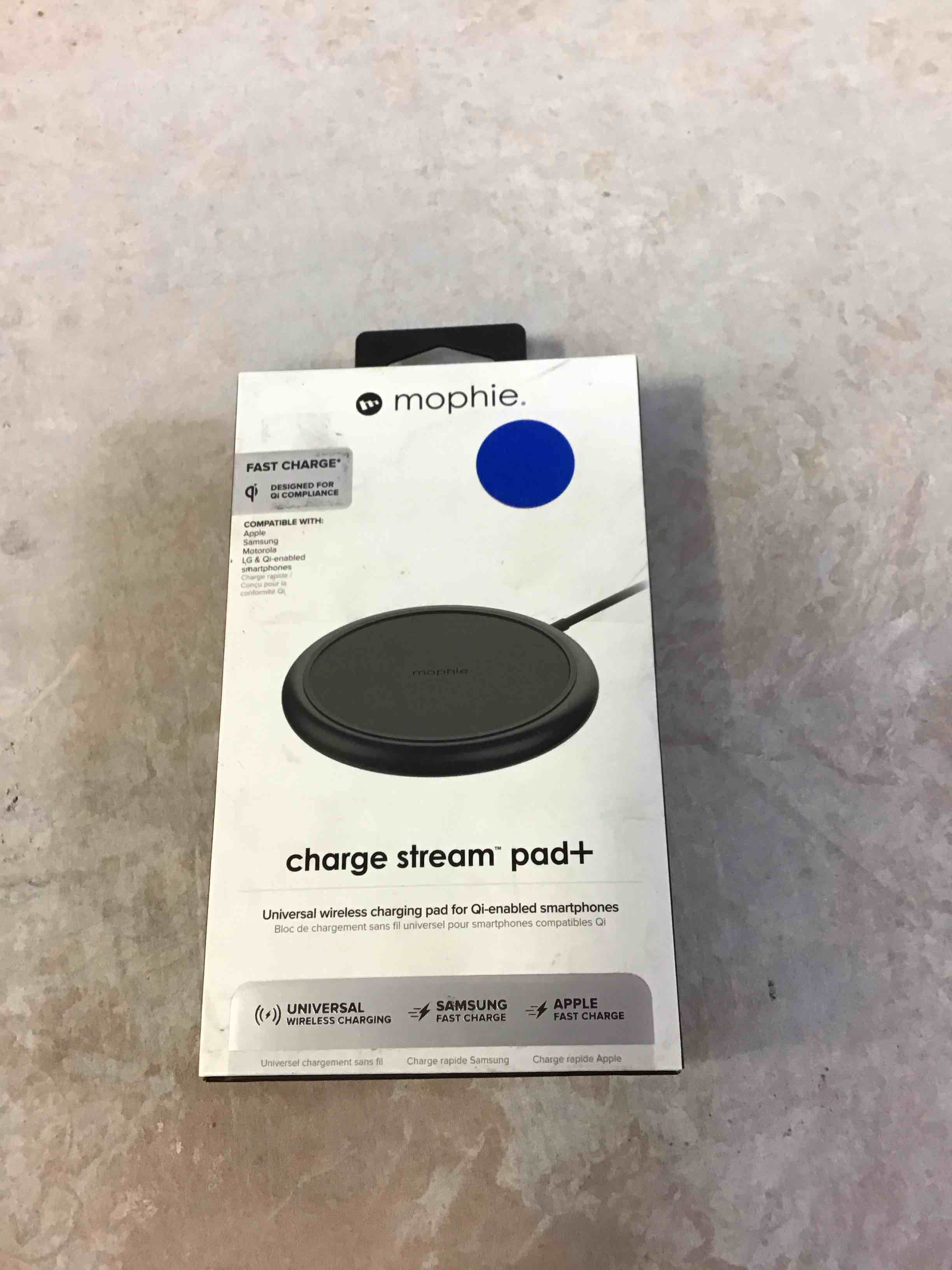 mophie charge stream pad+ - 10w qi-certified for fast charging  compatible with apple iphone  google pixel  samsung galaxy  non-slip rubberized grip  compact & lightweight (black)