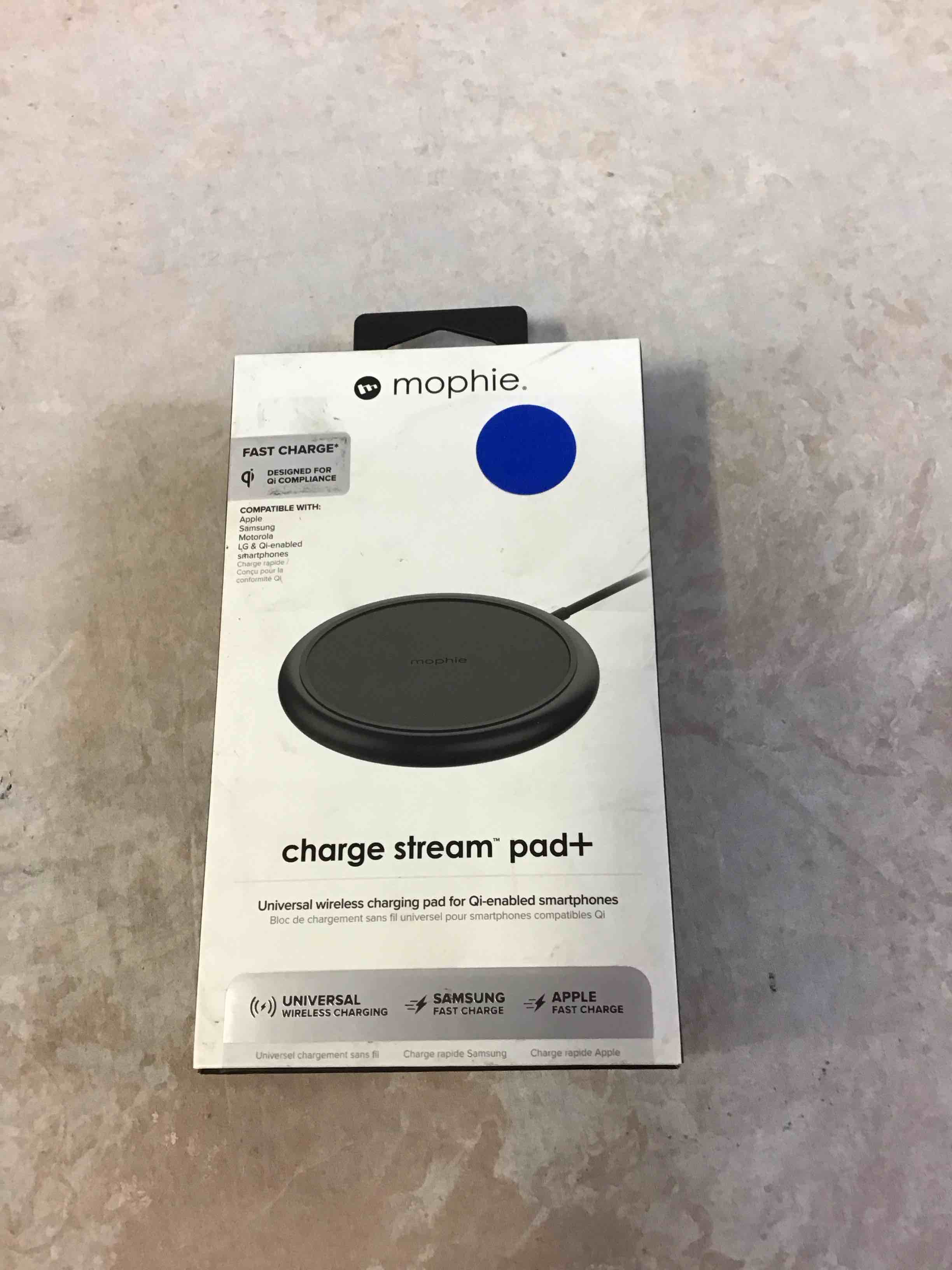 Condition photo showing Good Condition for mophie charge stream pad+ - 10w qi-certified for fast charging  compatible with apple iphone  google pixel  samsung galaxy  non-slip rubberized grip  compact & lightweight (black)