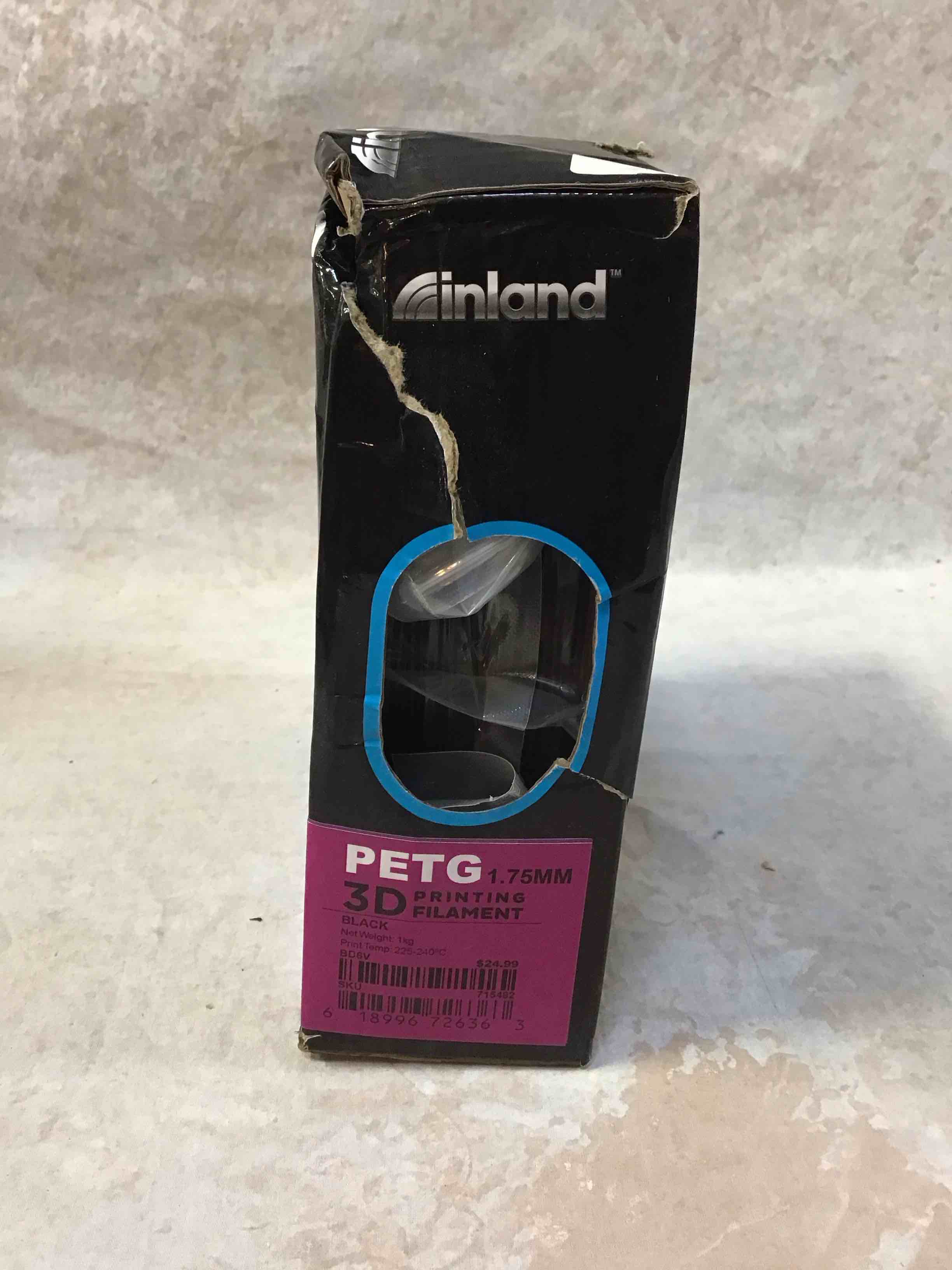 inland 1.75mm black petg 3d printer filament - 1kg spool (2.2 lbs)