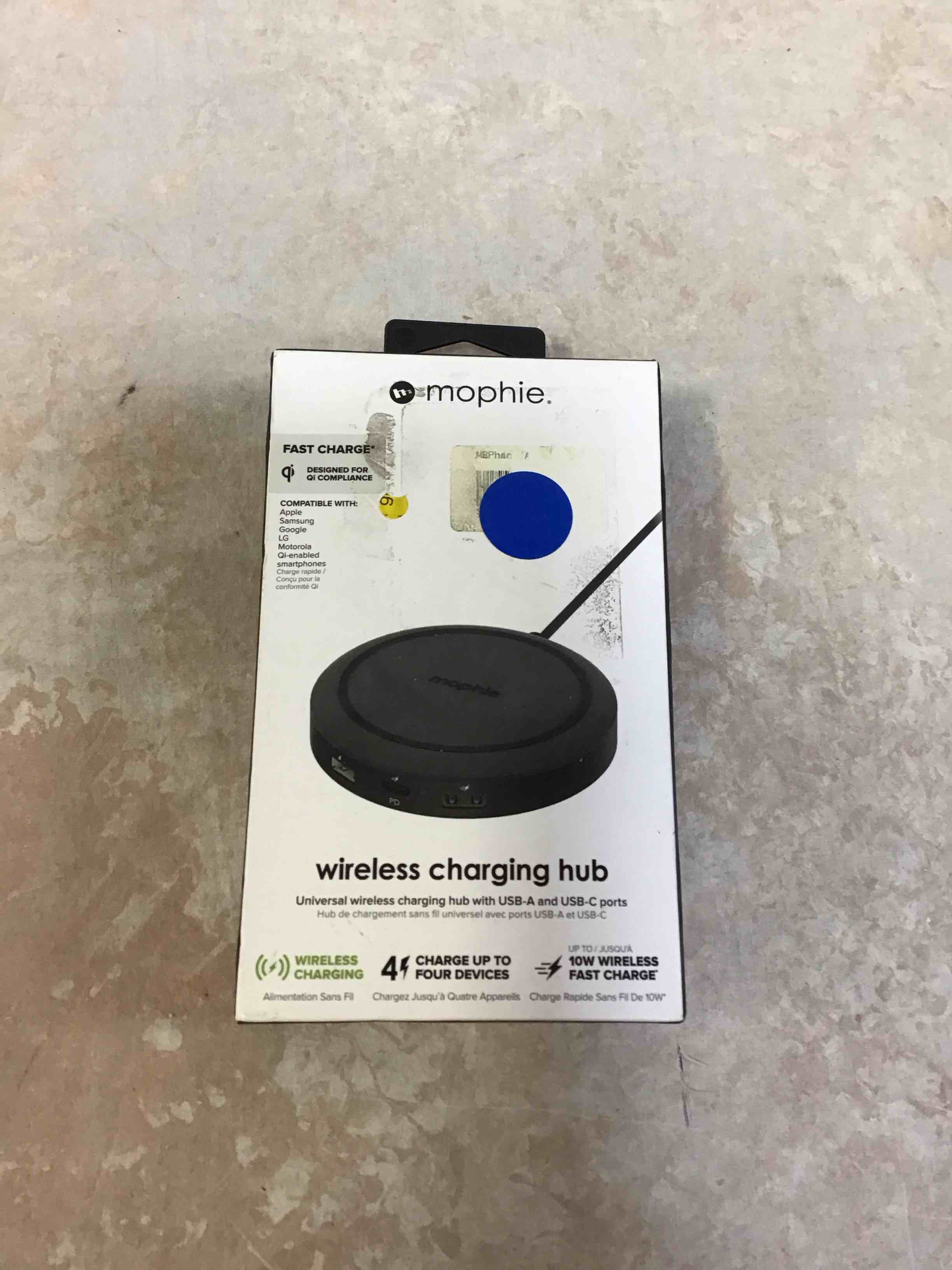 Condition photo showing Good Condition for mophie - wireless charging hub universal wireless charging hub with usb-a and usb-c ports. for airpods iphone google pixel samsung galaxy qi-enabled devices usb-c and usb-a devices - black