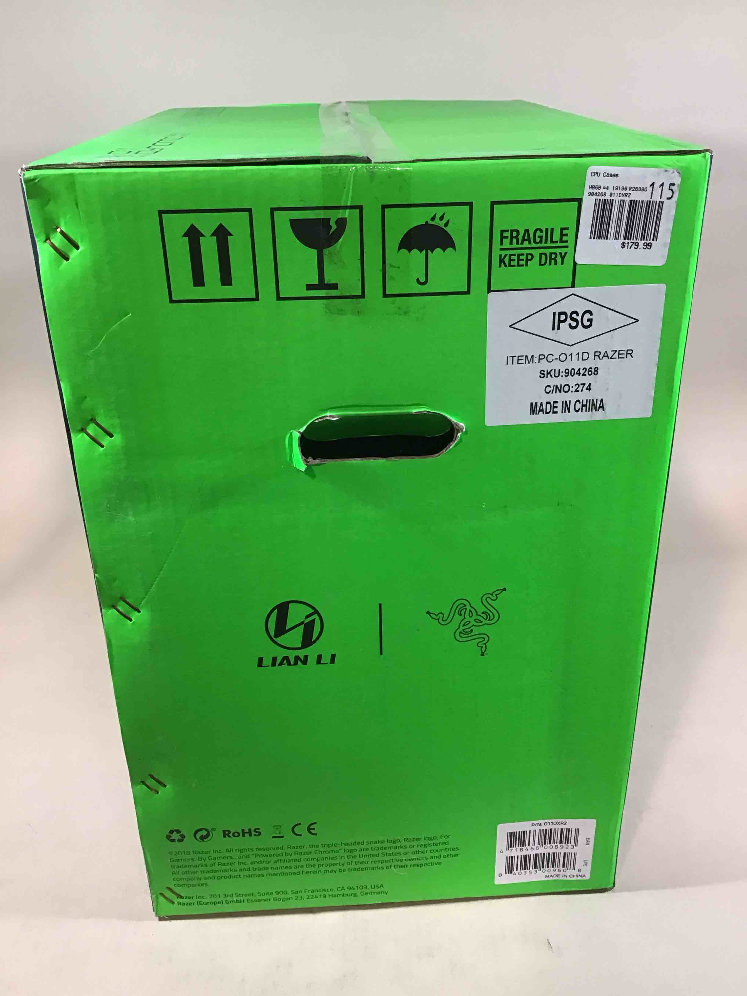 Condition photo showing New/Like New for lianli pc-o11drazer lian li pc-o11 dynamic razer edition no power supply atx mid tower (black)